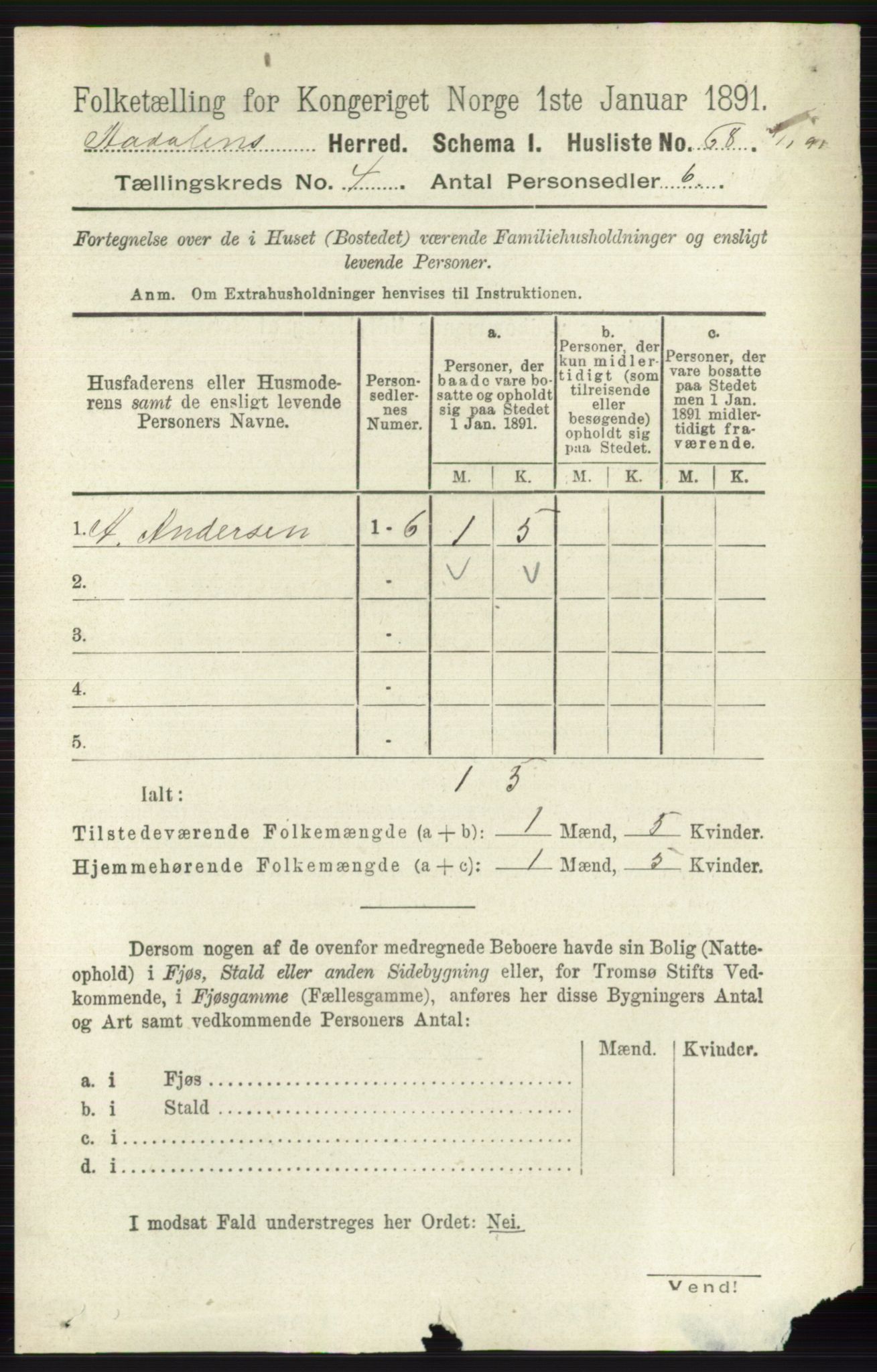 RA, 1891 census for 0614 Ådal, 1891, p. 1518