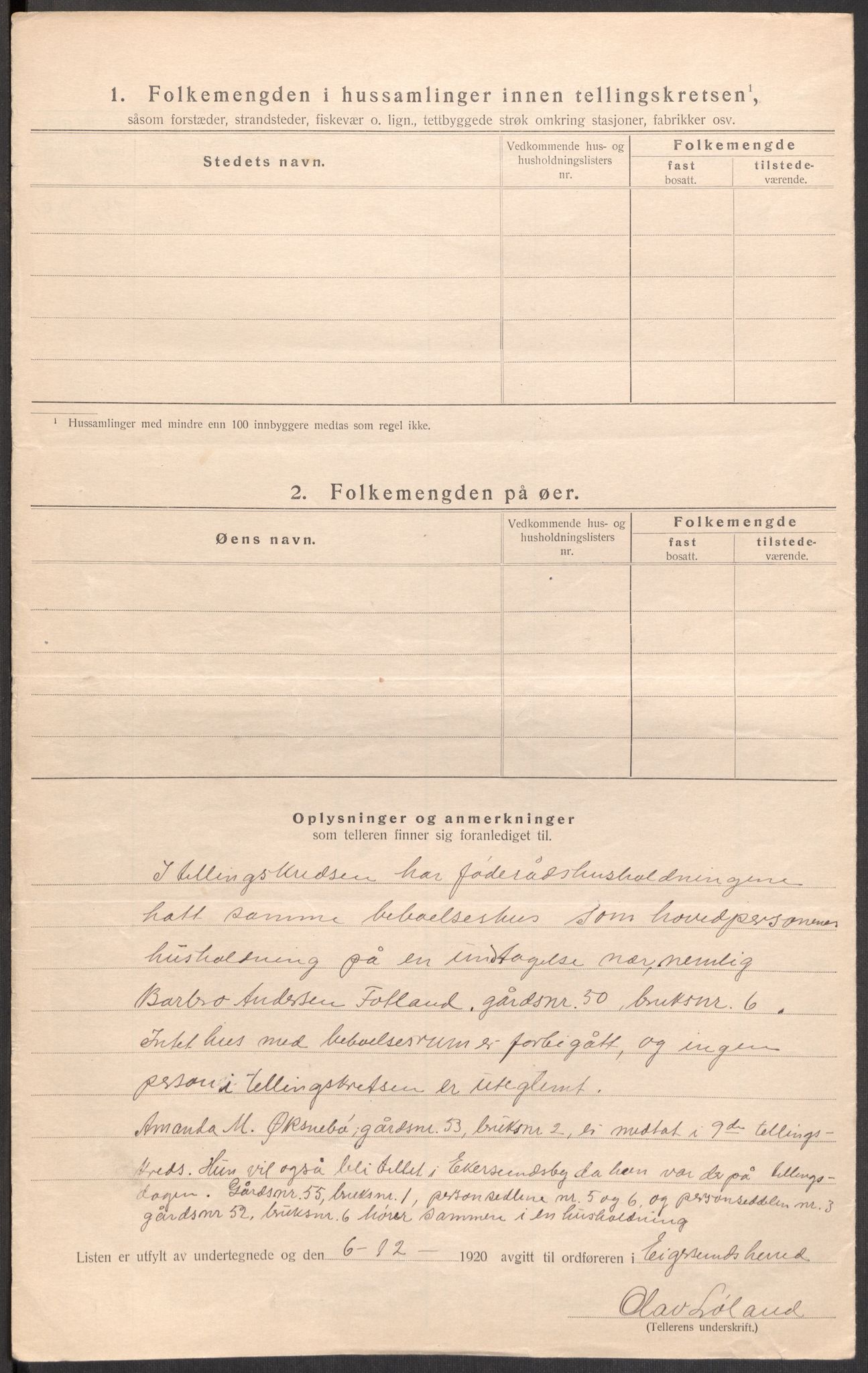 SAST, 1920 census for Eigersund, 1920, p. 33