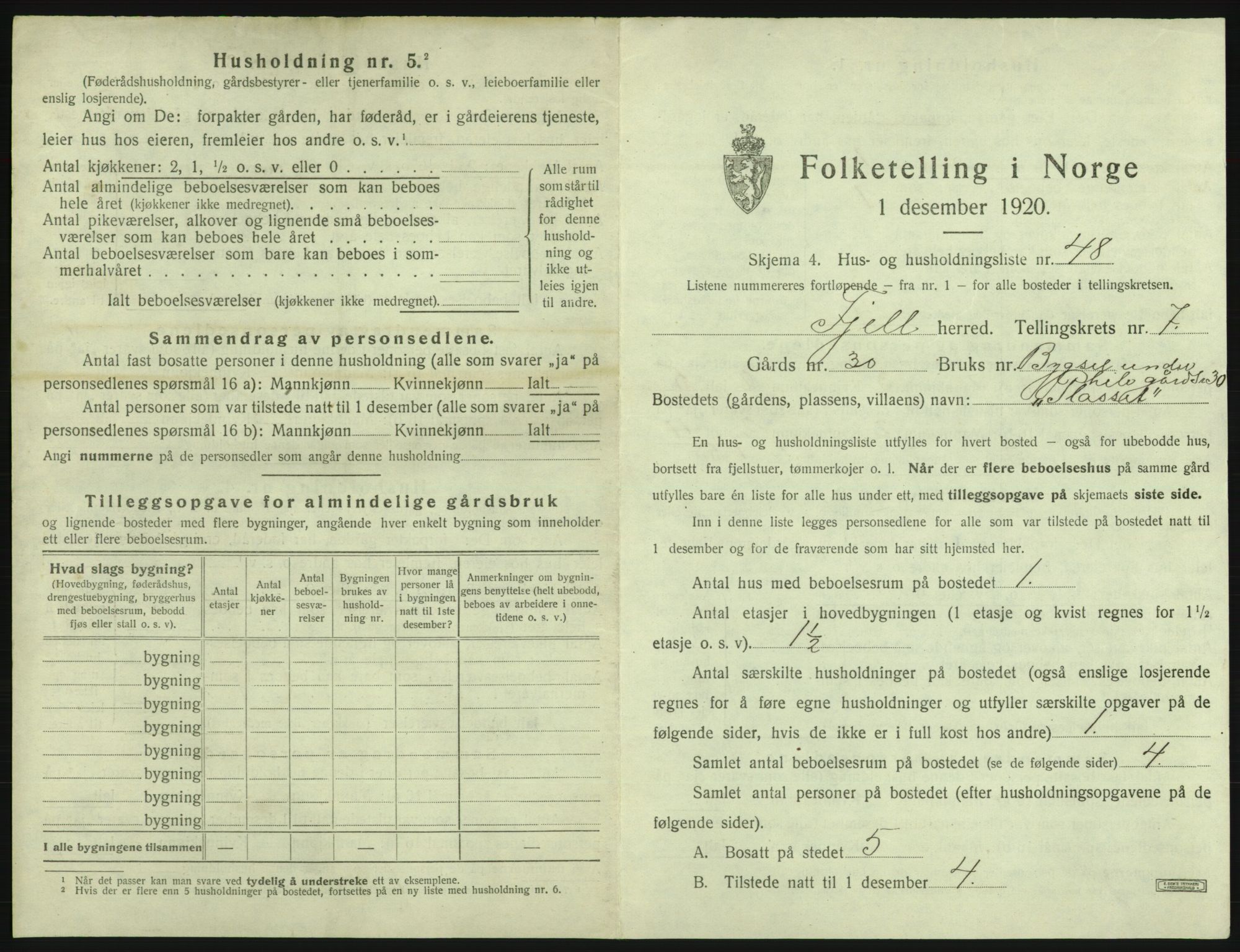 SAB, 1920 census for Fjell, 1920, p. 885