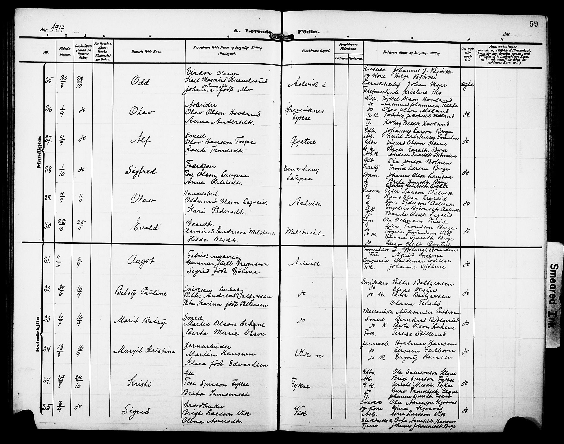 Kvam sokneprestembete, AV/SAB-A-76201/H/Hab: Parish register (copy) no. C 4, 1906-1931, p. 59