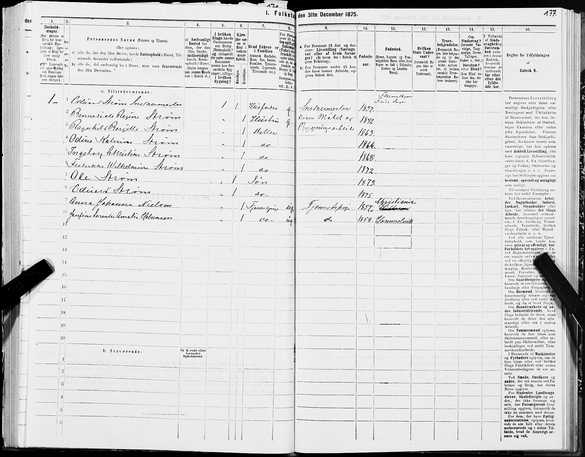 SAT, 1875 census for 1601 Trondheim, 1875, p. 4177