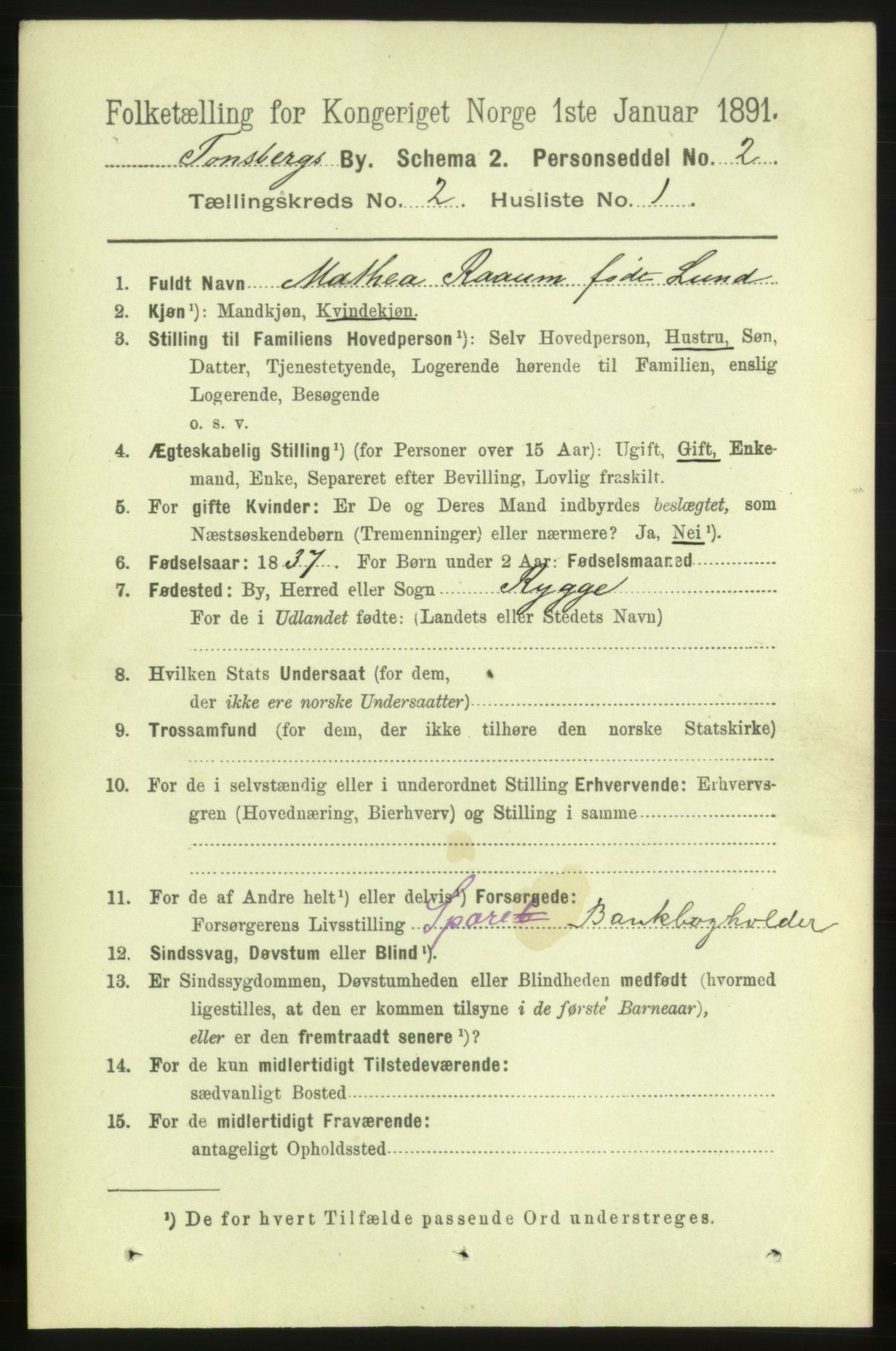 RA, 1891 census for 0705 Tønsberg, 1891, p. 1448