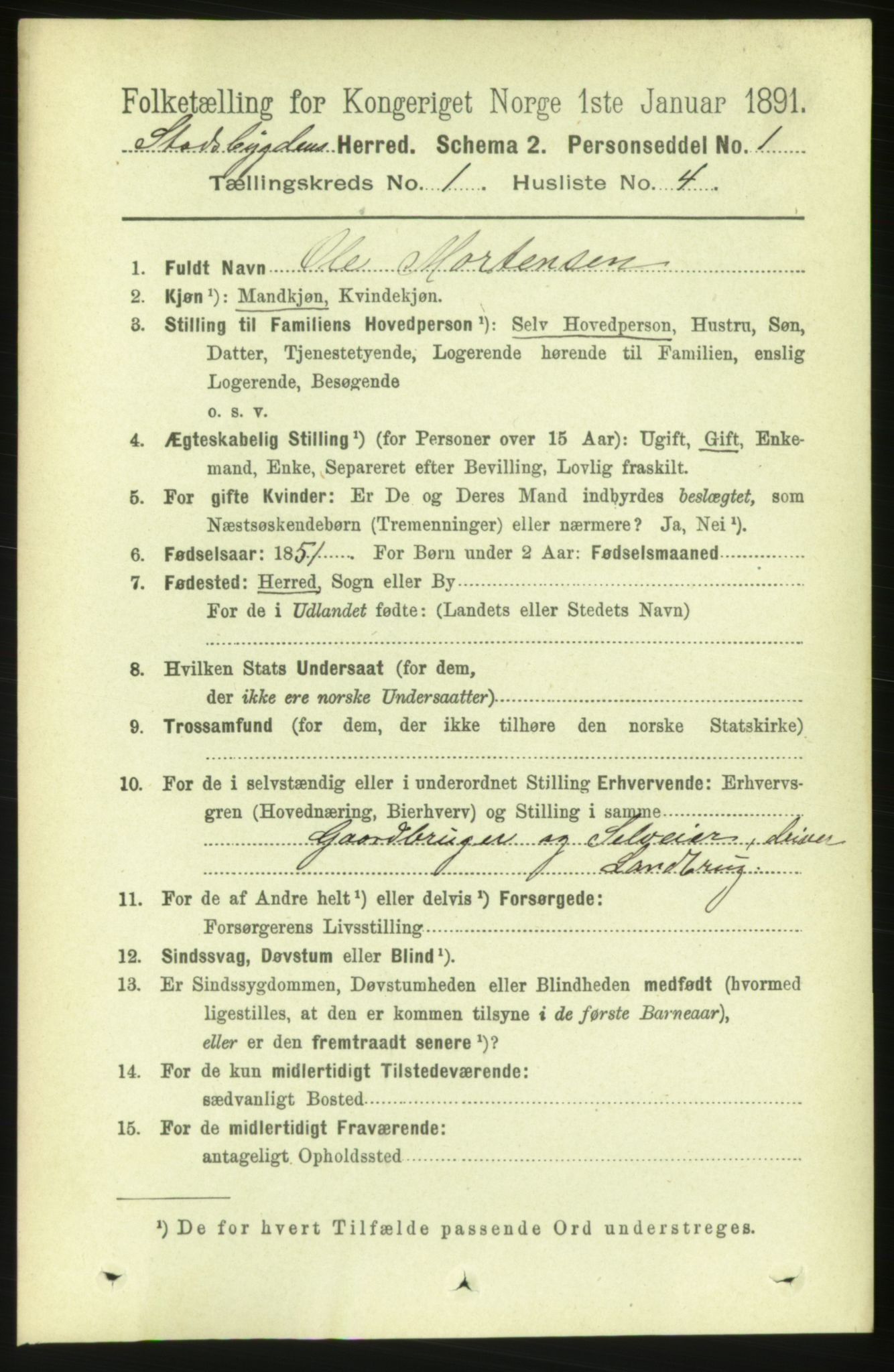 RA, 1891 census for 1625 Stadsbygd, 1891, p. 122