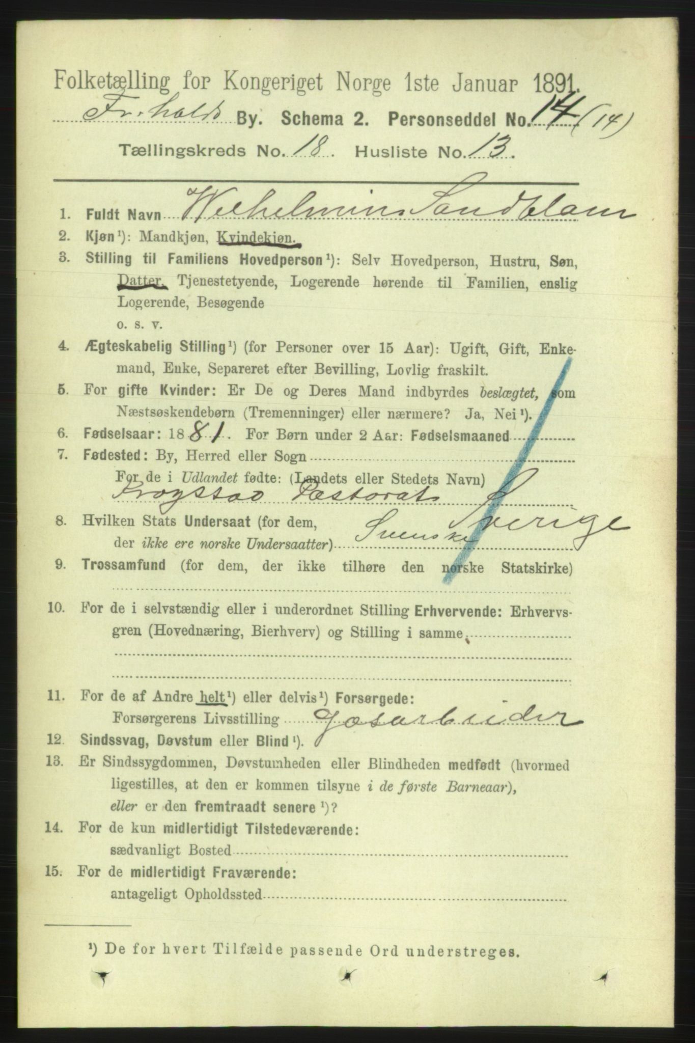 RA, 1891 census for 0101 Fredrikshald, 1891, p. 11535