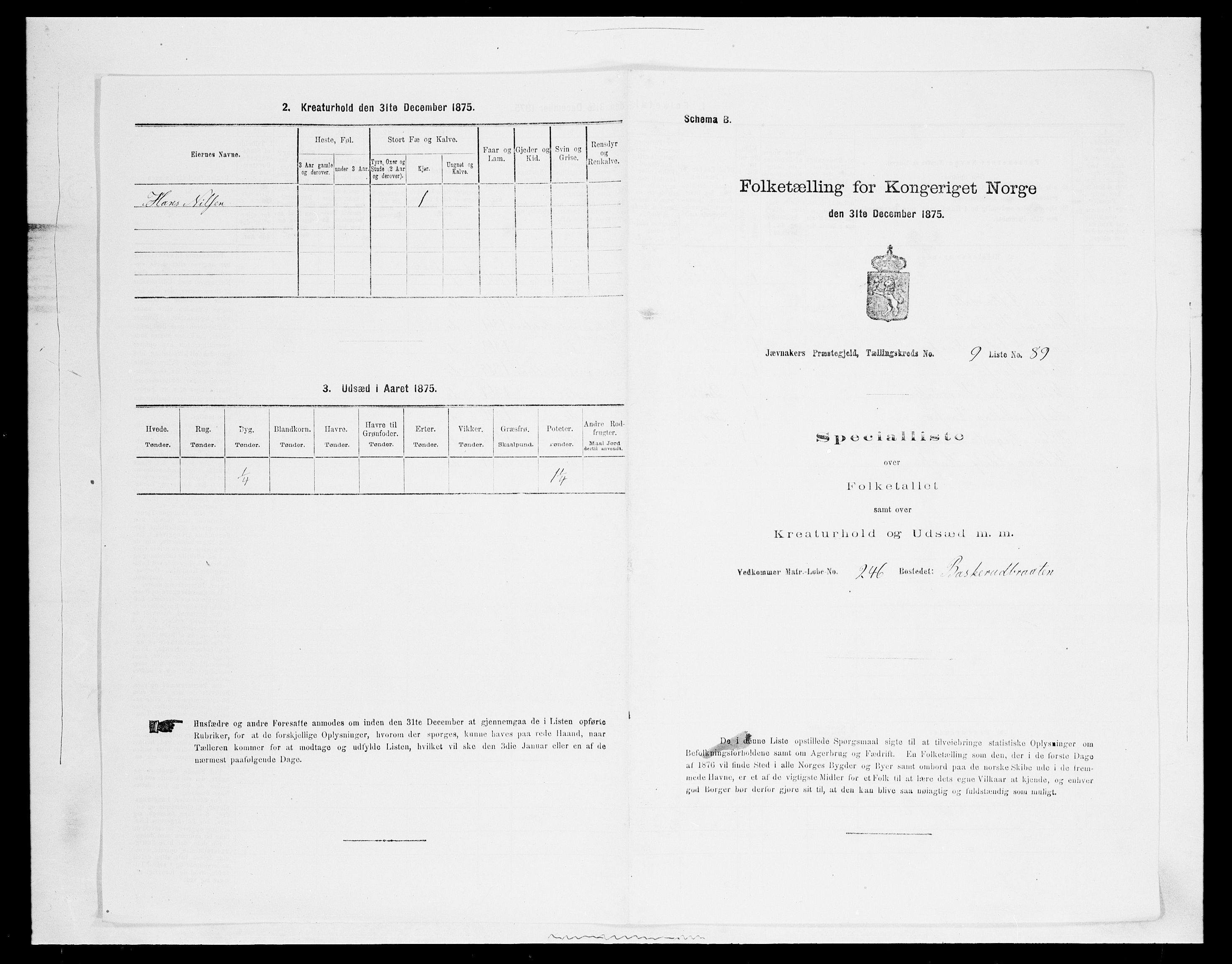 SAH, 1875 census for 0532P Jevnaker, 1875, p. 1691