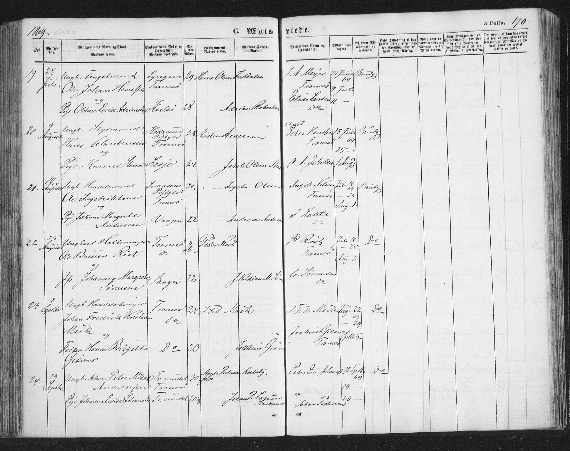 Tromsø sokneprestkontor/stiftsprosti/domprosti, SATØ/S-1343/G/Ga/L0012kirke: Parish register (official) no. 12, 1865-1871, p. 170