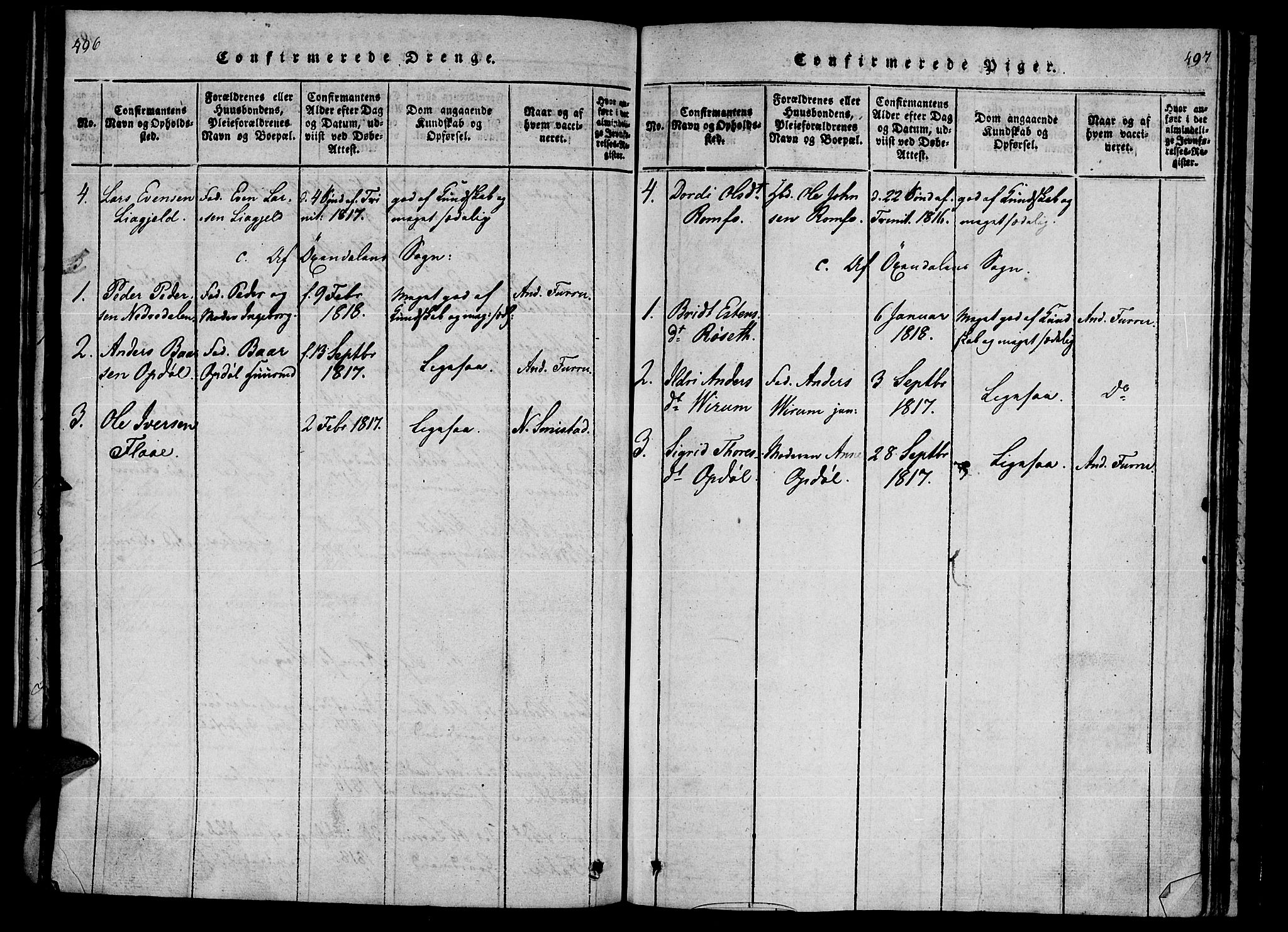 Ministerialprotokoller, klokkerbøker og fødselsregistre - Møre og Romsdal, AV/SAT-A-1454/590/L1009: Parish register (official) no. 590A03 /1, 1819-1832, p. 496-497