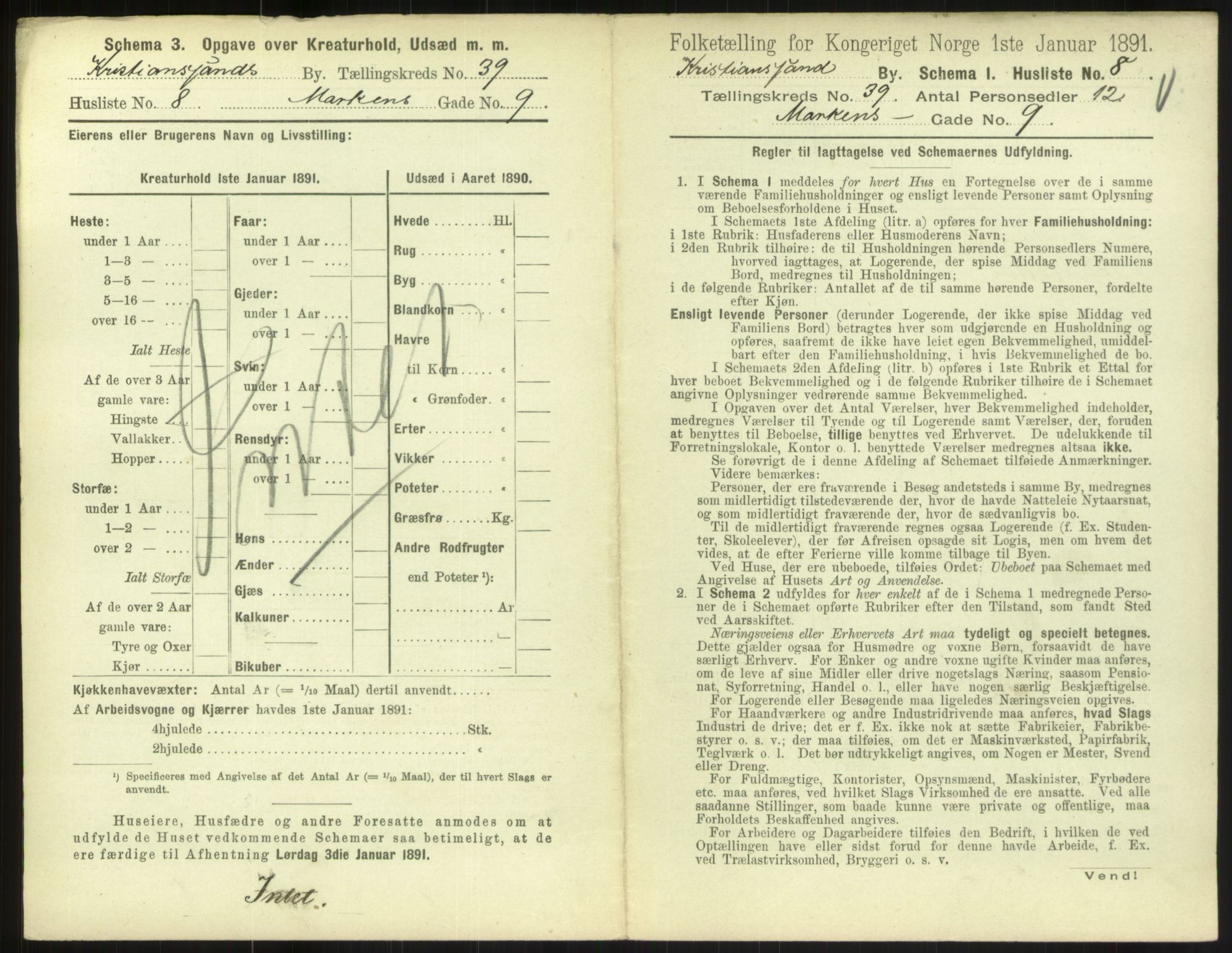 RA, 1891 census for 1001 Kristiansand, 1891, p. 2142