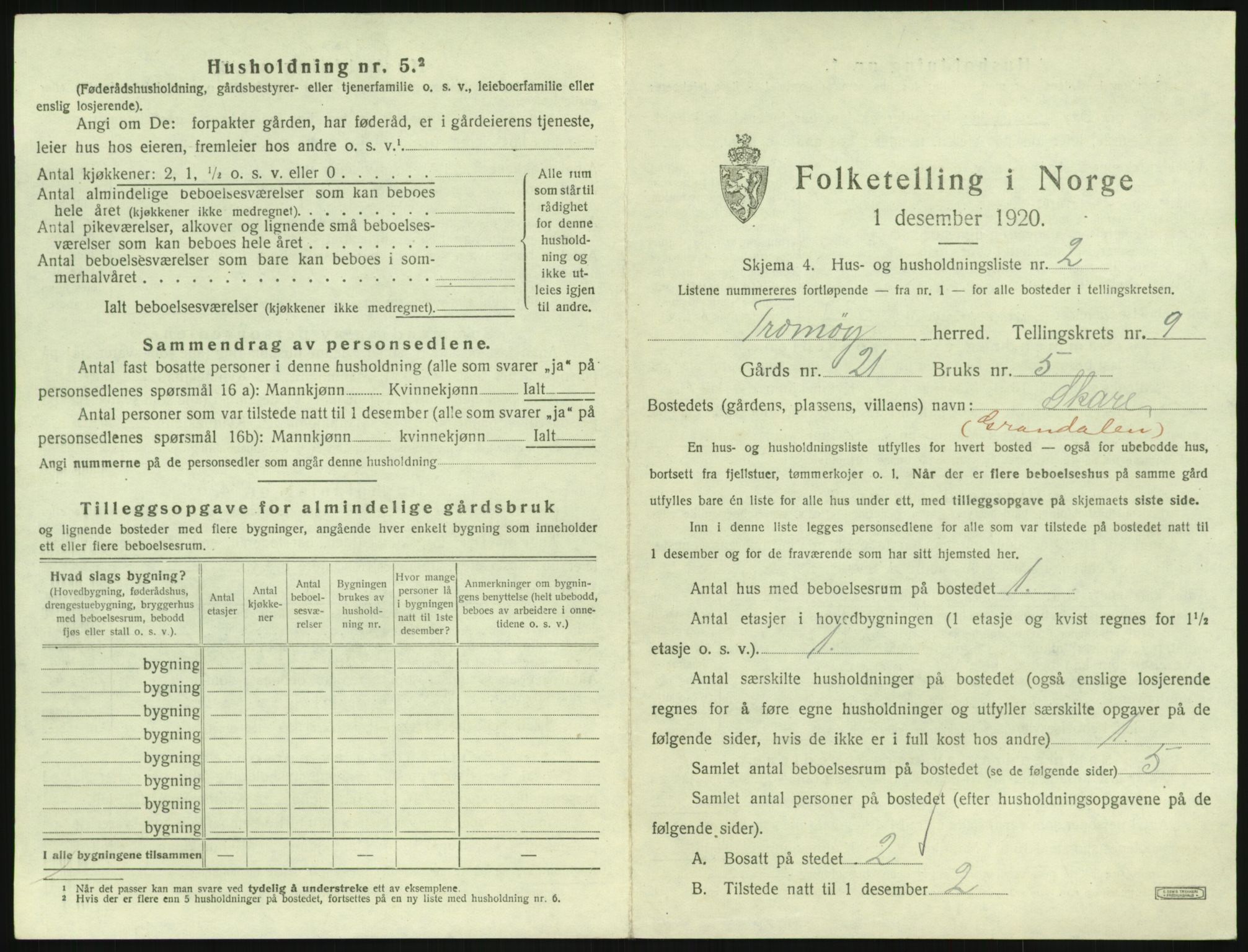 SAK, 1920 census for Tromøy, 1920, p. 961