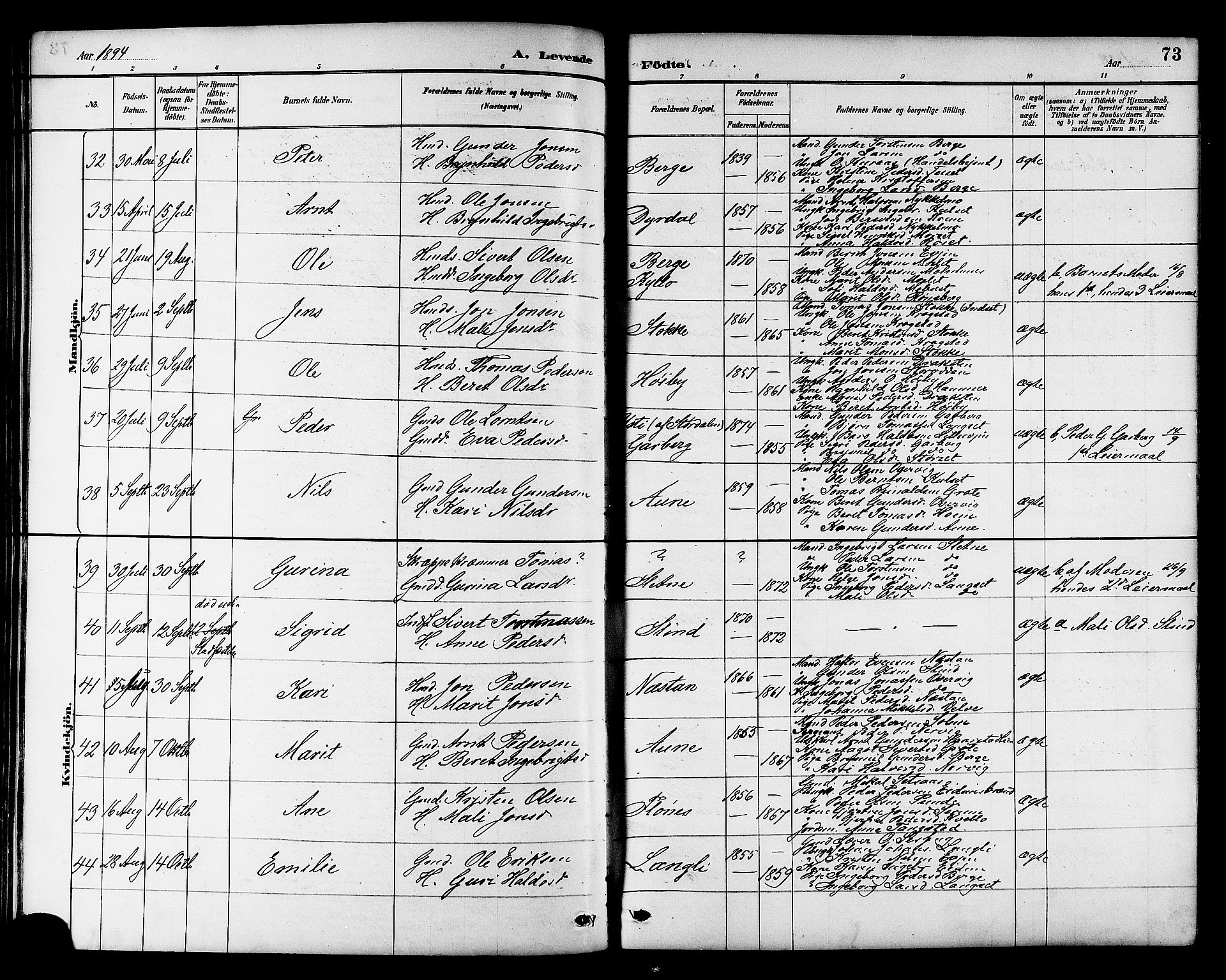 Ministerialprotokoller, klokkerbøker og fødselsregistre - Sør-Trøndelag, SAT/A-1456/695/L1157: Parish register (copy) no. 695C08, 1889-1913, p. 73