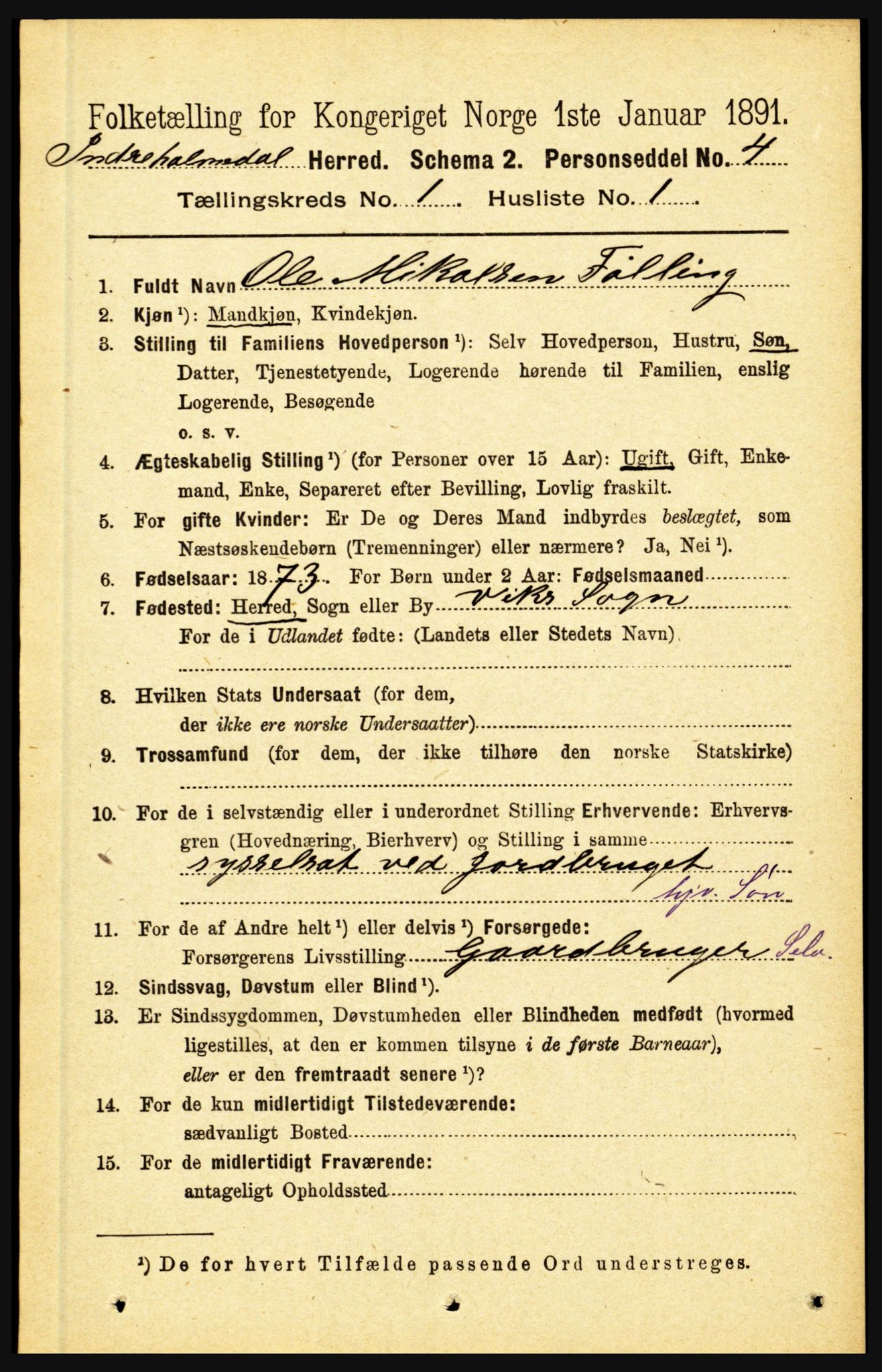 RA, 1891 census for 1430 Indre Holmedal, 1891, p. 81