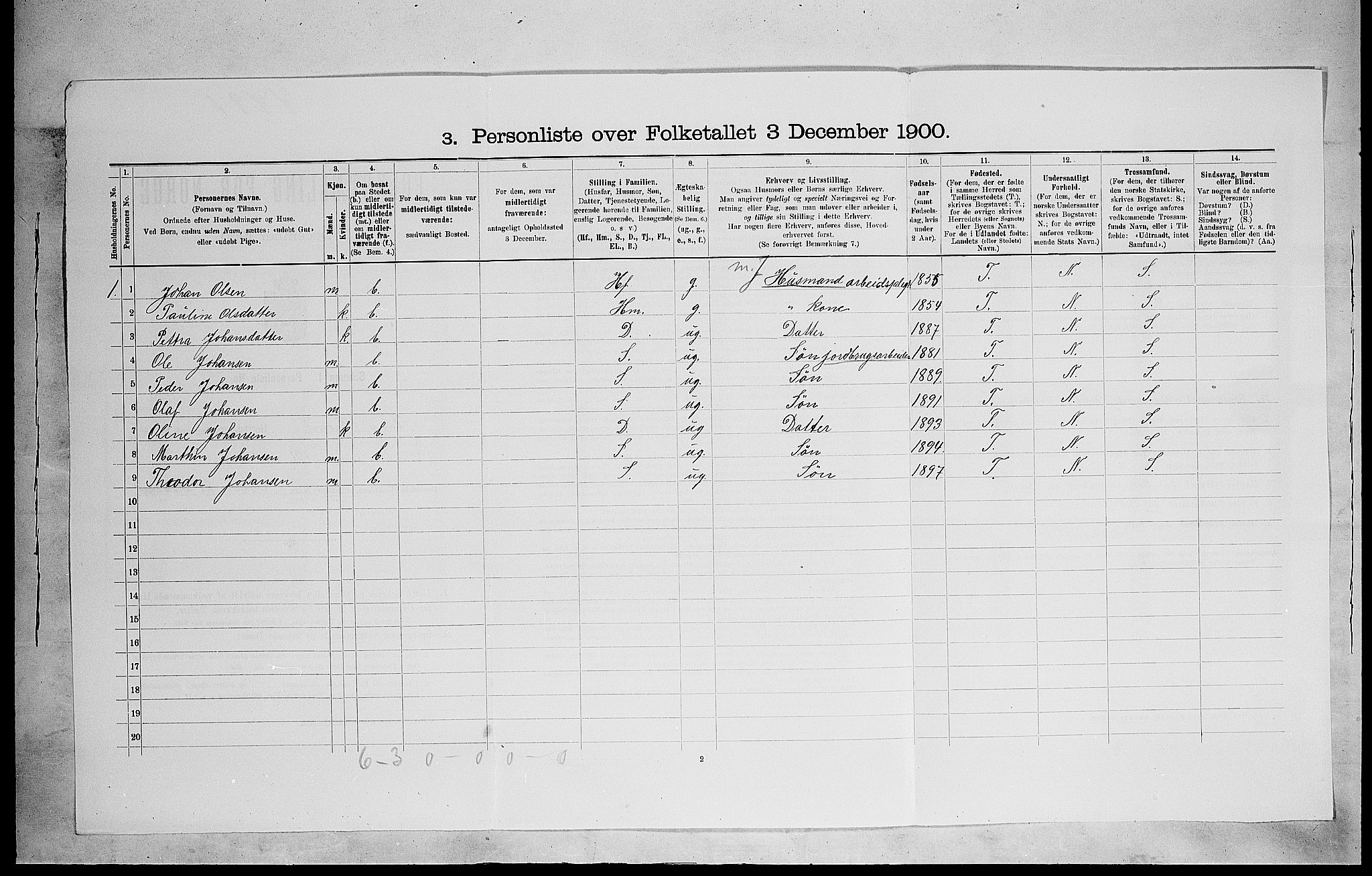 SAH, 1900 census for Vang, 1900, p. 1306