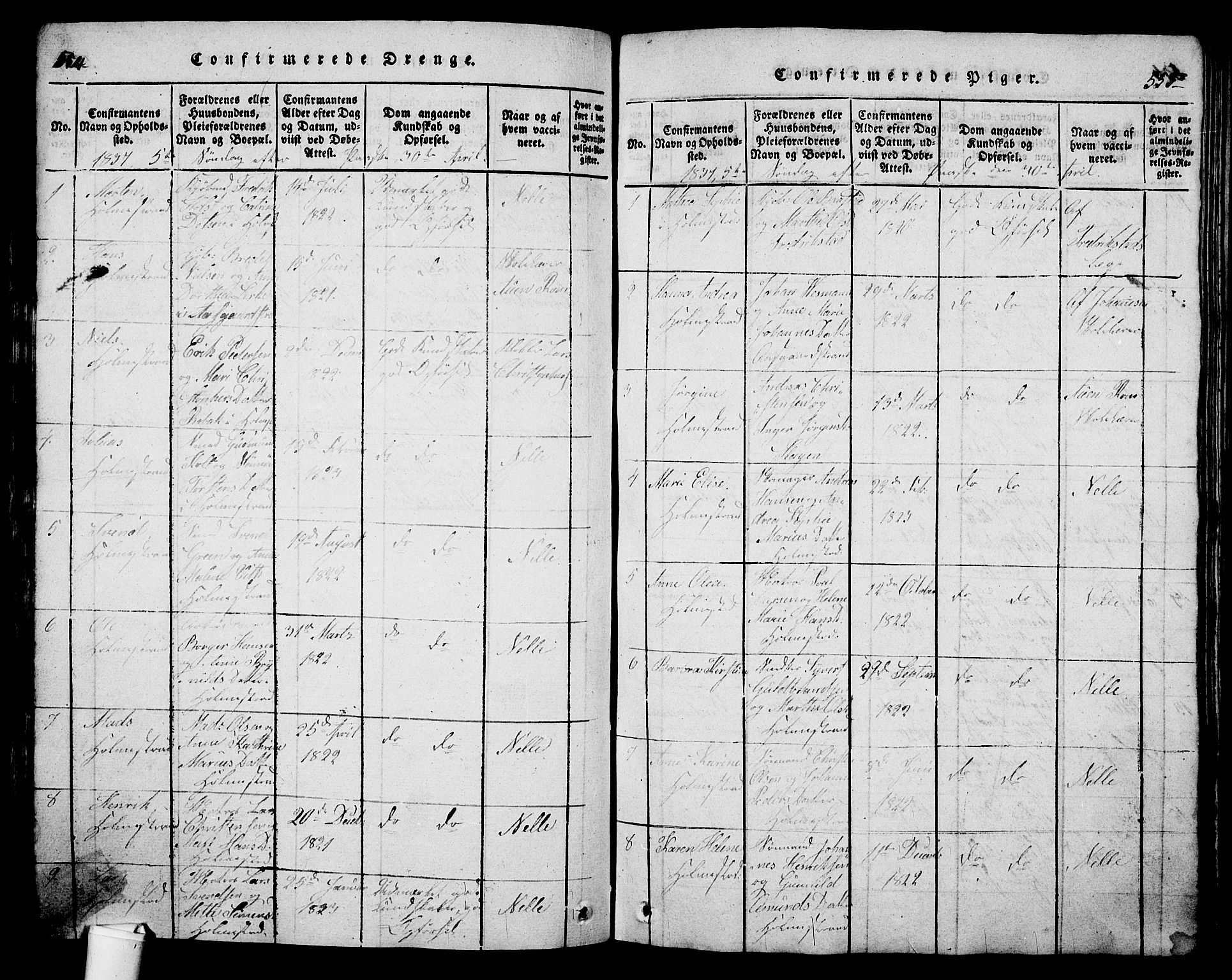 Holmestrand kirkebøker, AV/SAKO-A-346/G/Ga/L0001: Parish register (copy) no. 1, 1814-1848, p. 554-555