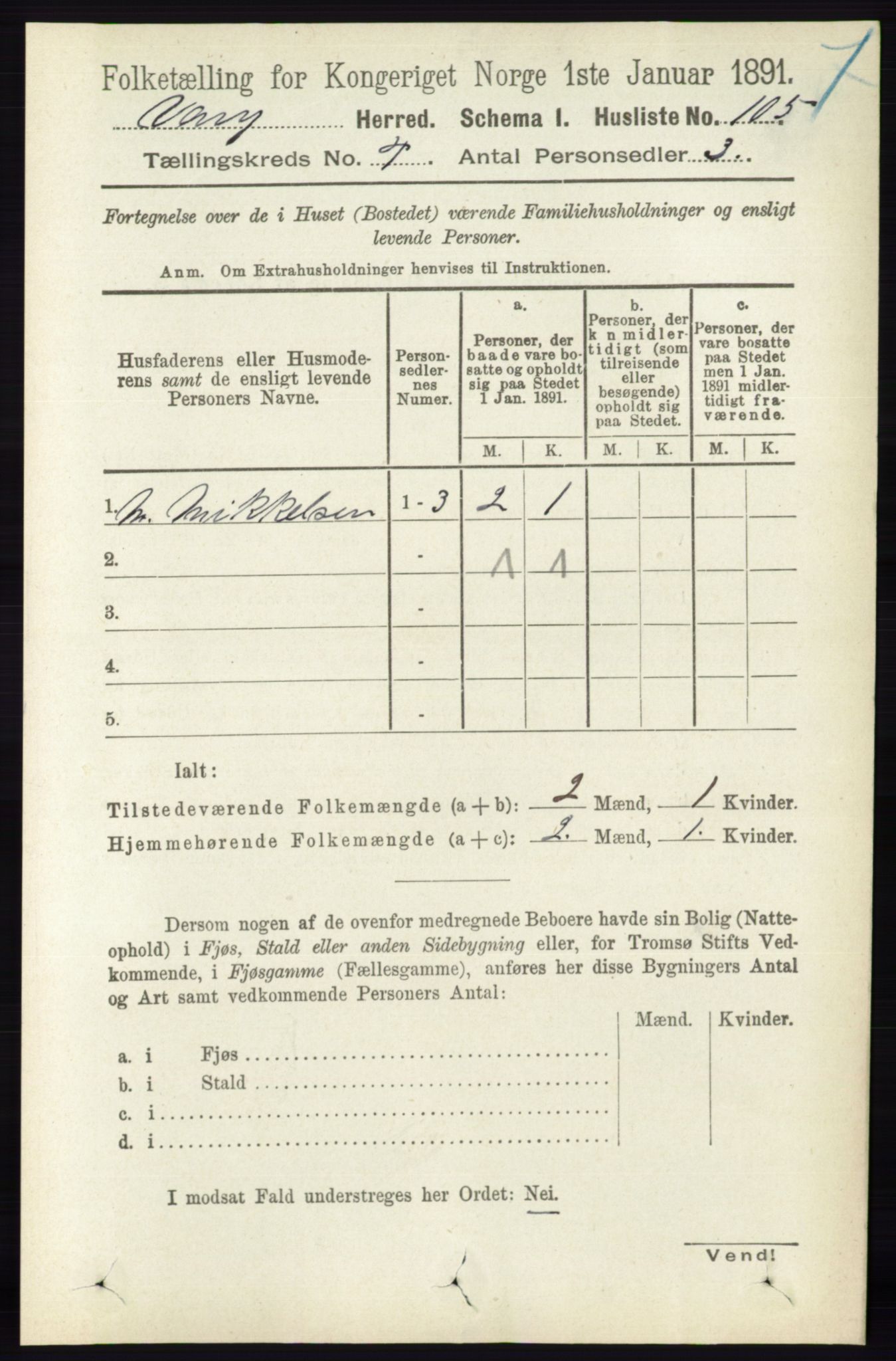 RA, 1891 census for 0414 Vang, 1891, p. 2734