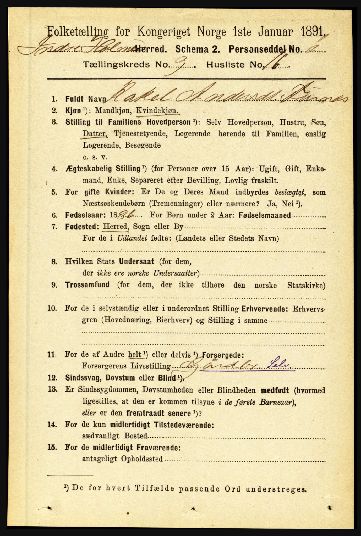 RA, 1891 census for 1430 Indre Holmedal, 1891, p. 4150