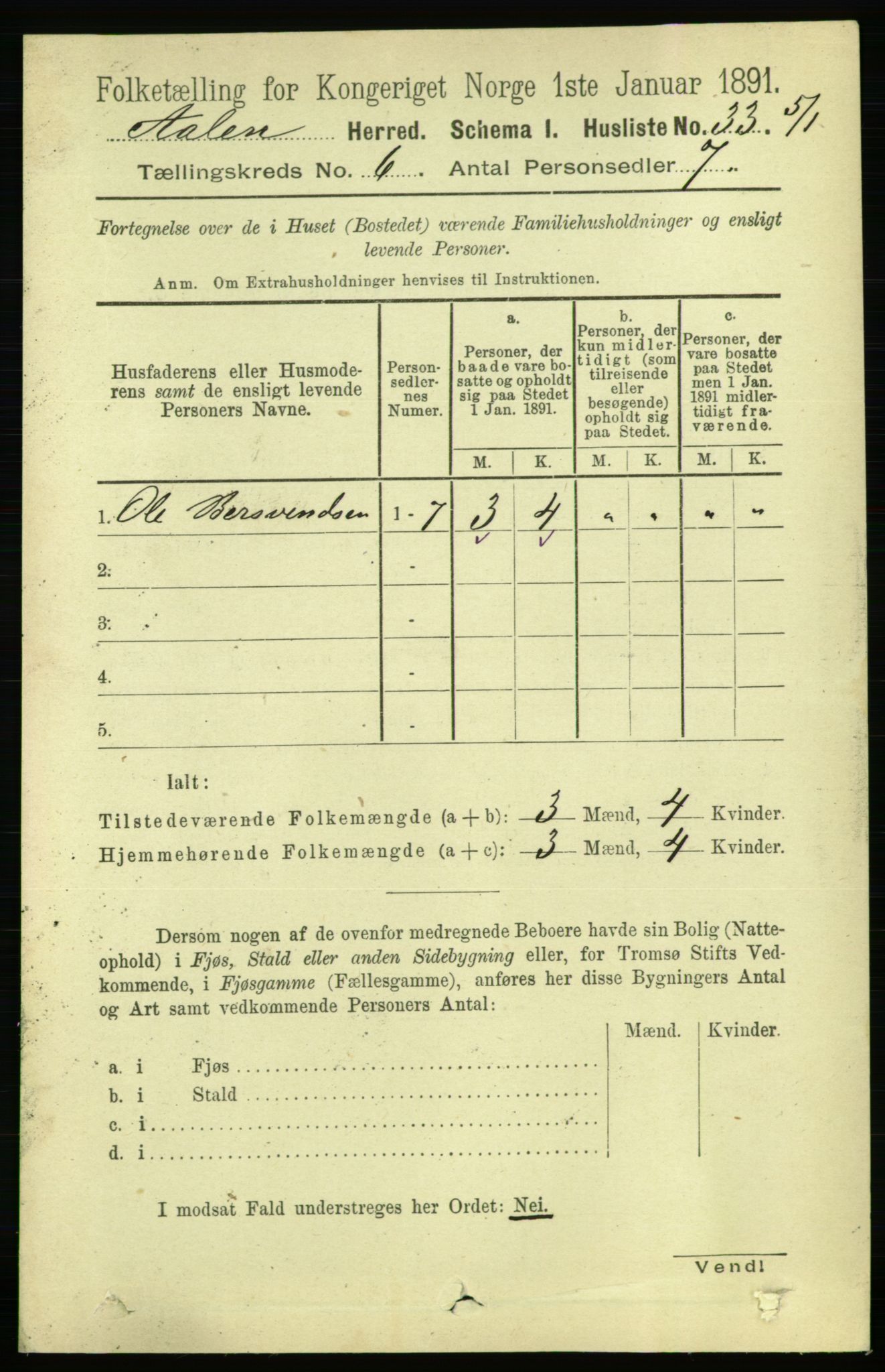 RA, 1891 census for 1644 Ålen, 1891, p. 1915