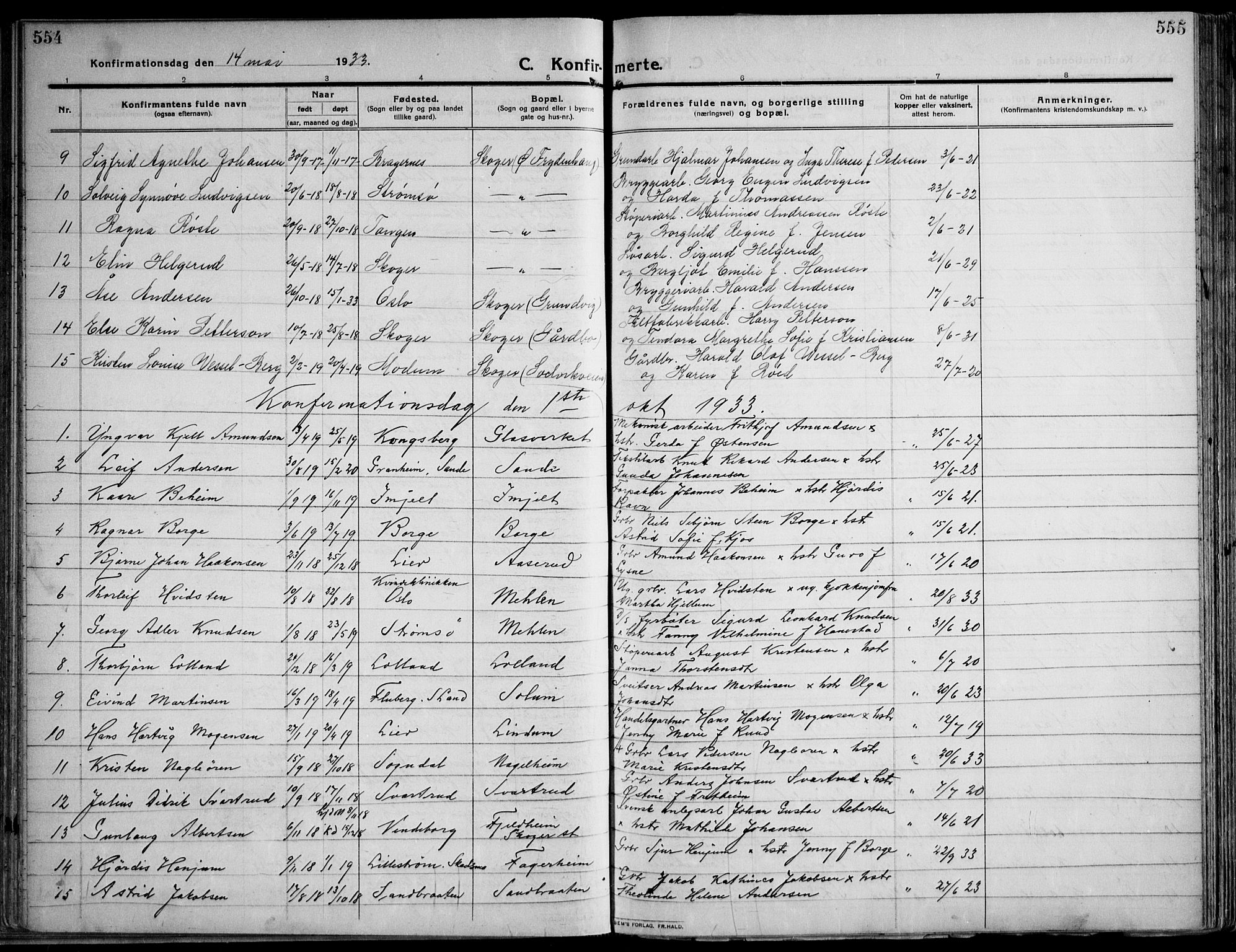 Skoger kirkebøker, SAKO/A-59/F/Fa/L0007: Parish register (official) no. I 7, 1911-1936, p. 554-555