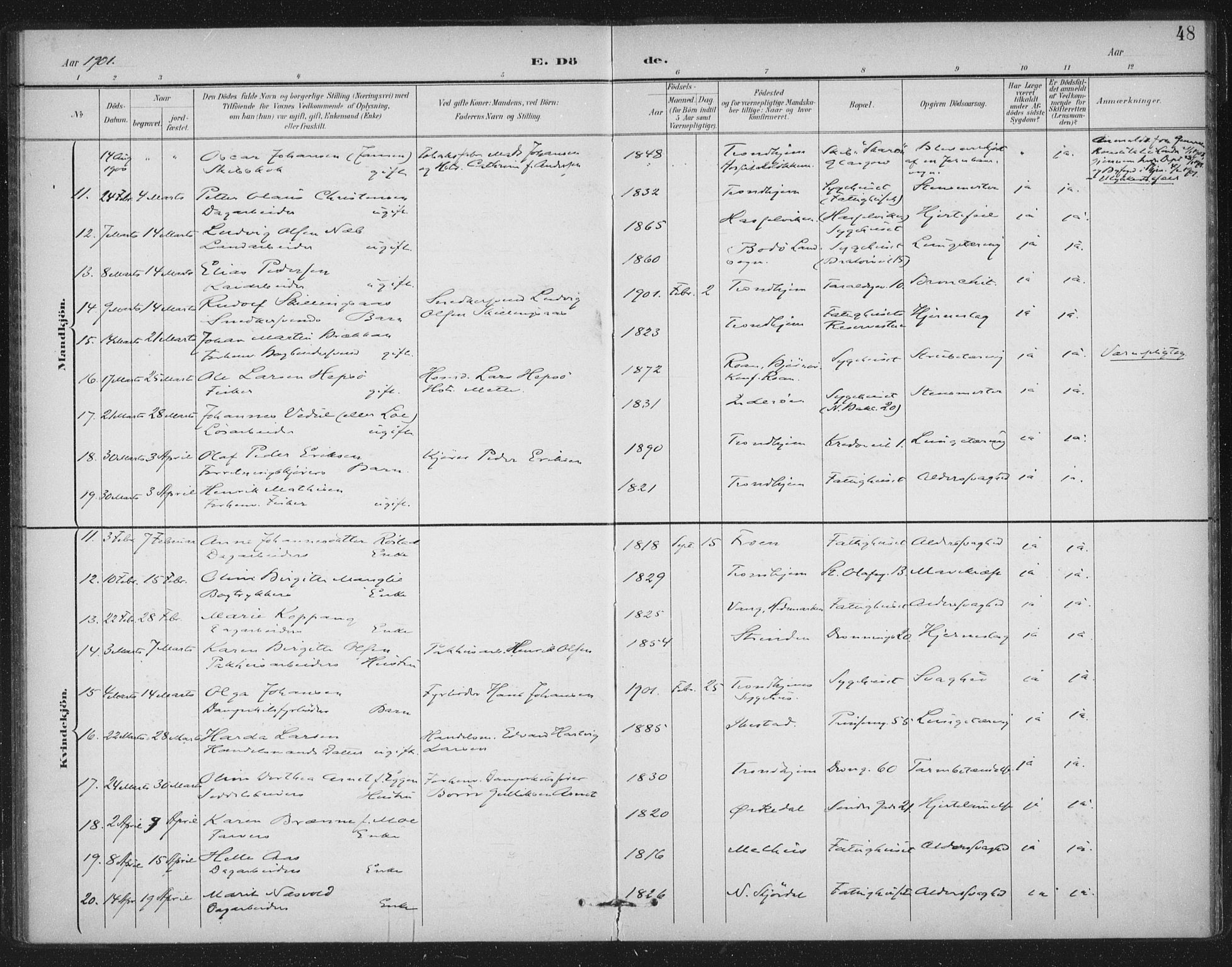 Ministerialprotokoller, klokkerbøker og fødselsregistre - Sør-Trøndelag, SAT/A-1456/602/L0123: Parish register (official) no. 602A21, 1895-1910, p. 48