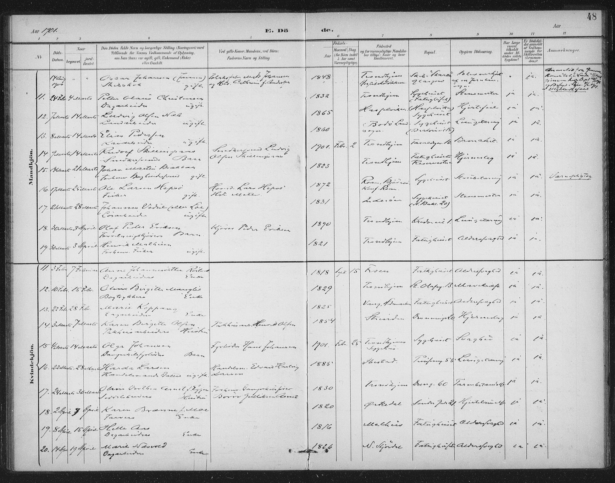 Ministerialprotokoller, klokkerbøker og fødselsregistre - Sør-Trøndelag, AV/SAT-A-1456/602/L0123: Parish register (official) no. 602A21, 1895-1910, p. 48