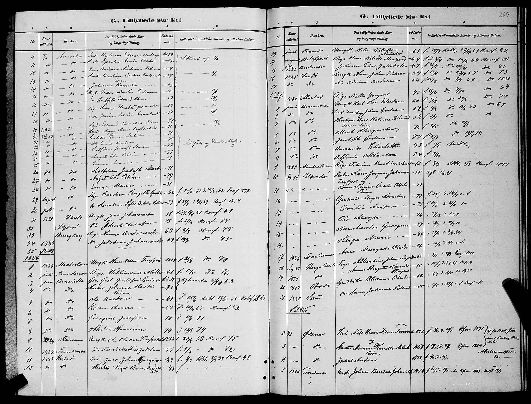 Lenvik sokneprestembete, SATØ/S-1310/H/Ha/Hab/L0006klokker: Parish register (copy) no. 6, 1881-1889, p. 267