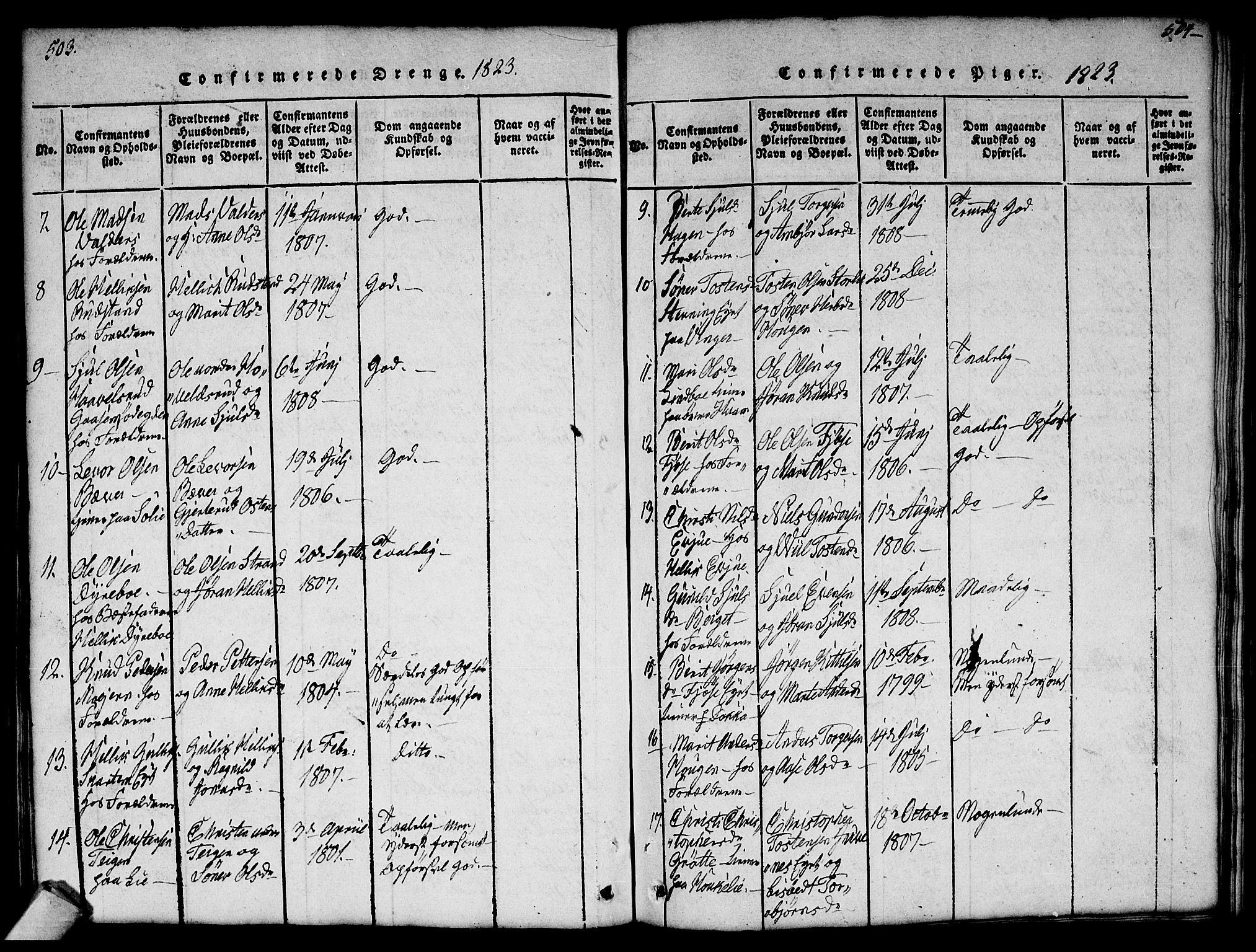 Flesberg kirkebøker, SAKO/A-18/G/Ga/L0001: Parish register (copy) no. I 1, 1816-1834, p. 503-504