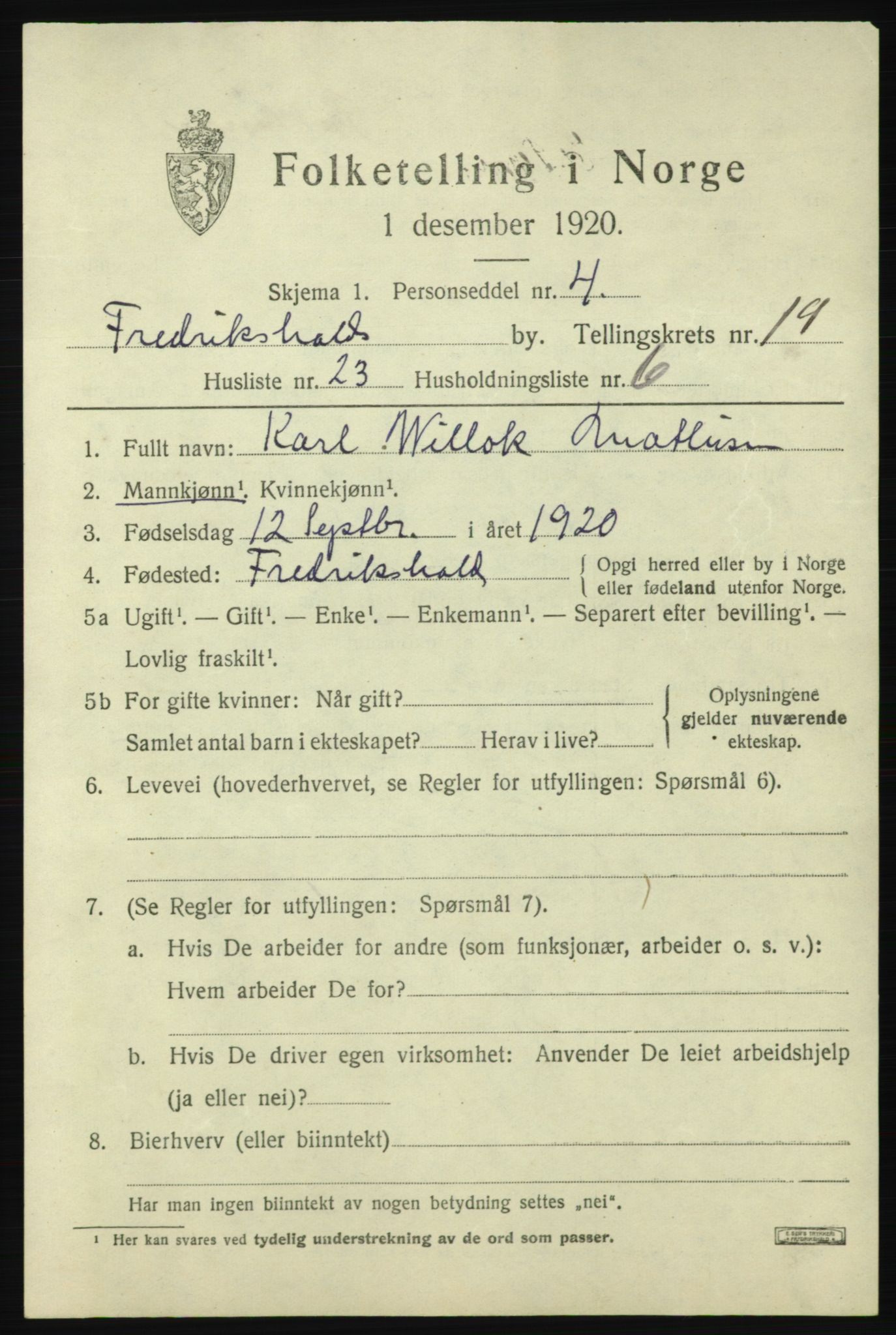 SAO, 1920 census for Fredrikshald, 1920, p. 28798