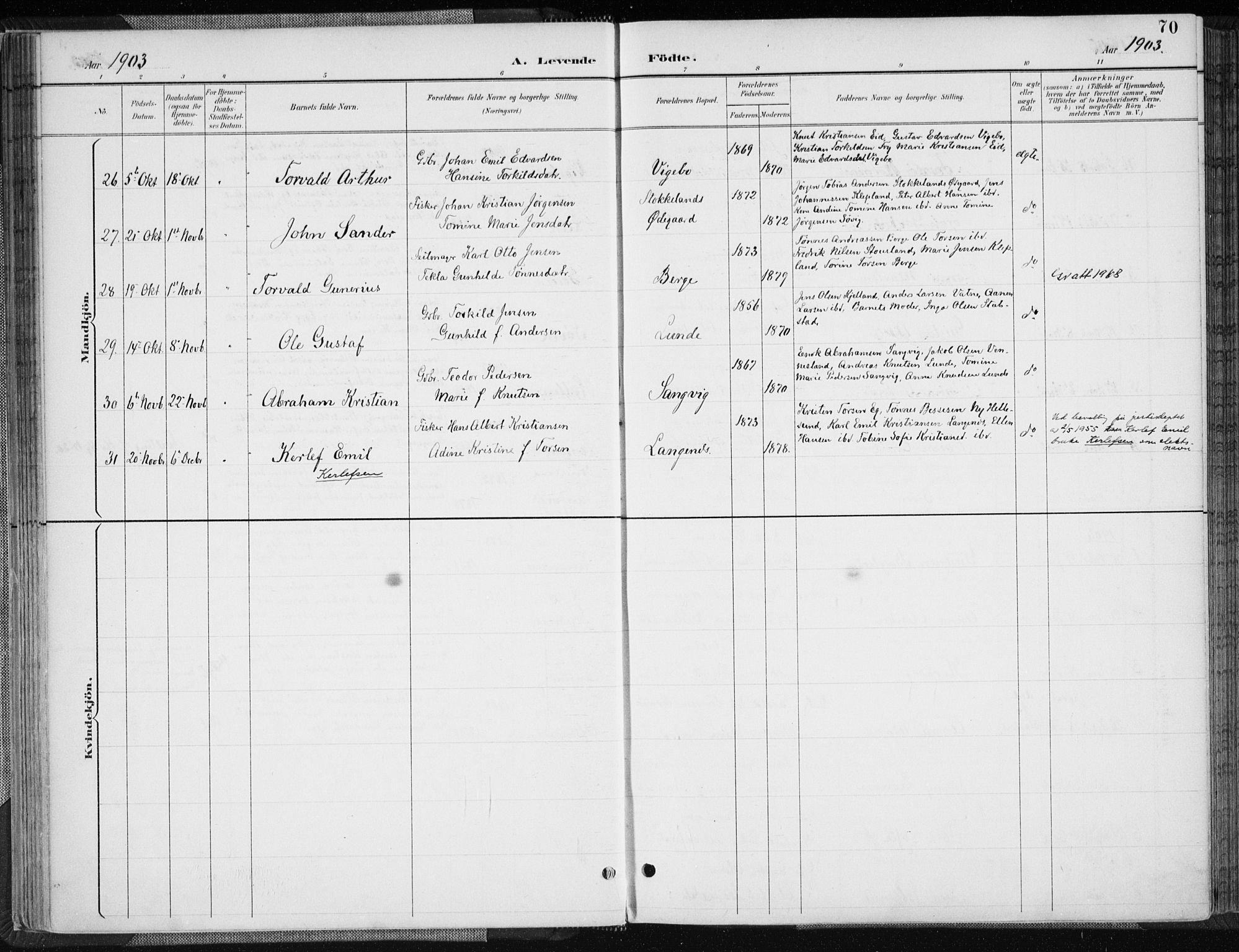 Søgne sokneprestkontor, SAK/1111-0037/F/Fa/Fab/L0013: Parish register (official) no. A 13, 1892-1911, p. 70