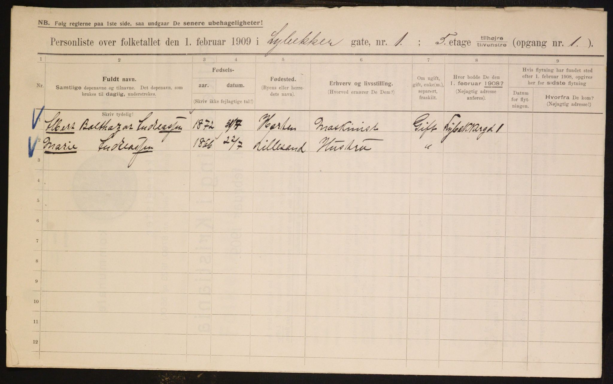 OBA, Municipal Census 1909 for Kristiania, 1909, p. 53125