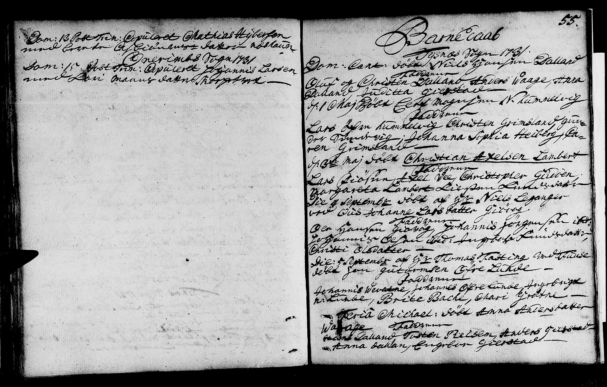 Tysnes sokneprestembete, AV/SAB-A-78601/H/Haa: Parish register (official) no. A 1, 1723-1731, p. 55