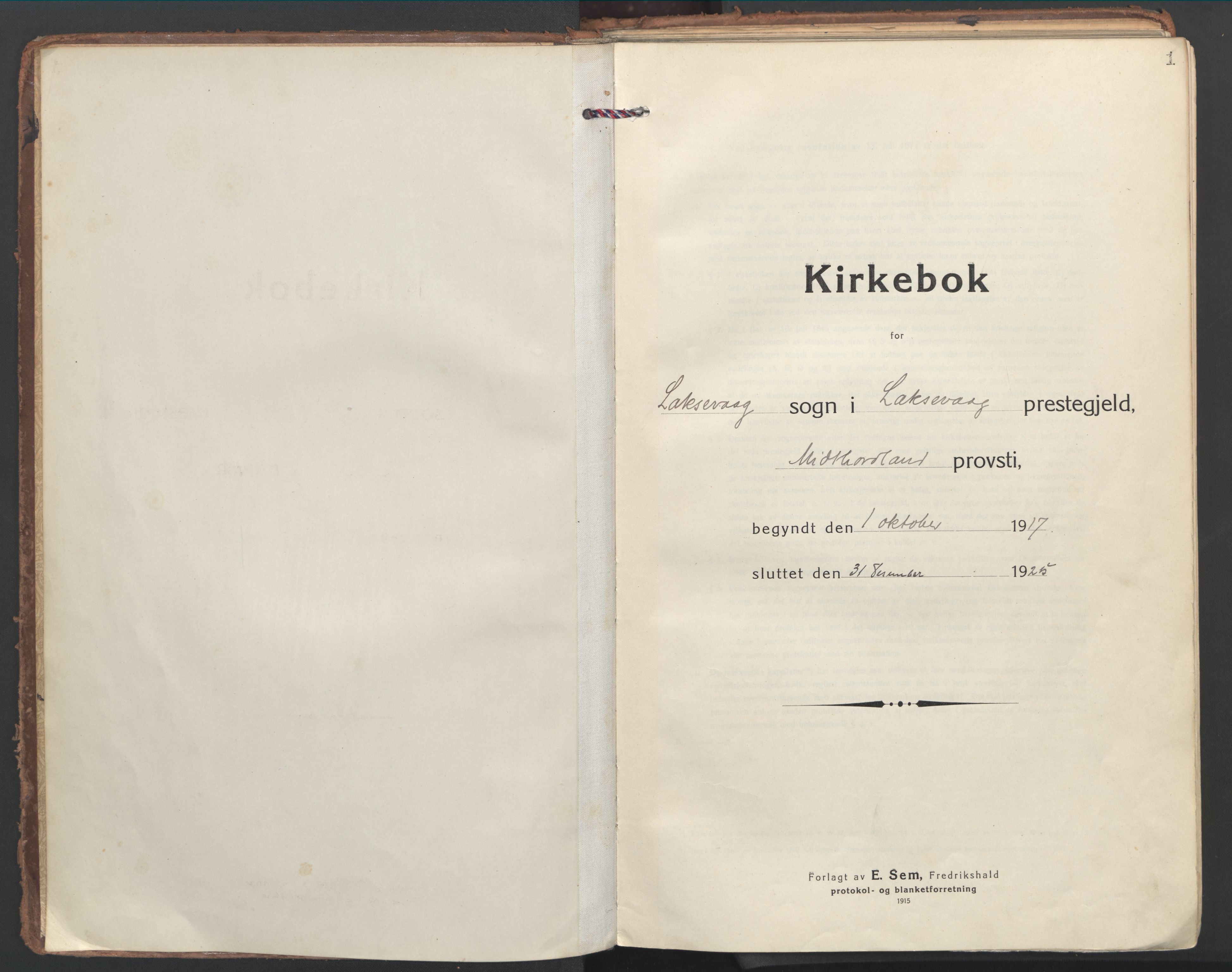 Laksevåg Sokneprestembete, AV/SAB-A-76501/H/Ha/Haa/Haaa/L0002: Parish register (official) no. A 2, 1917-1927, p. 1