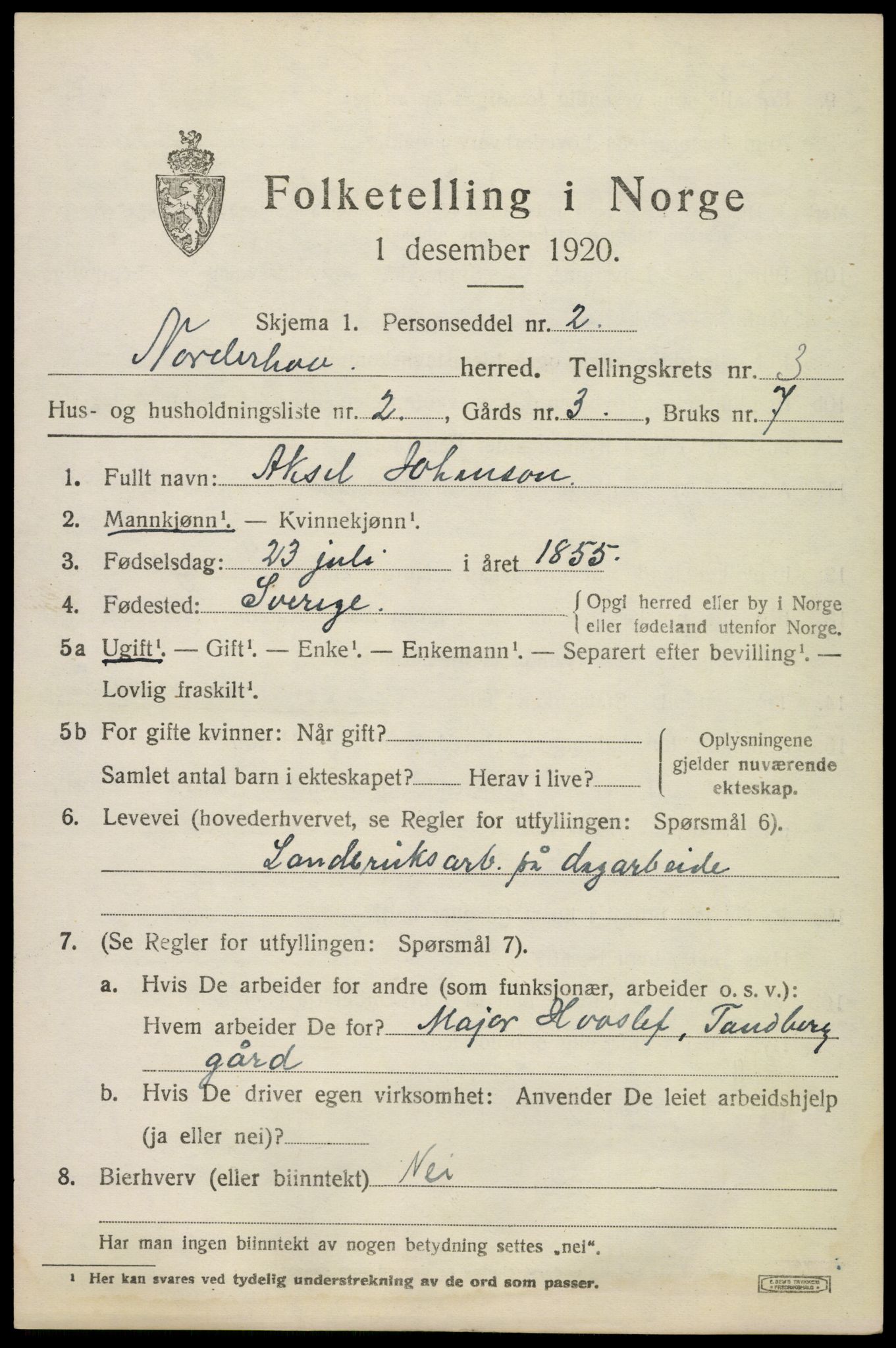 SAKO, 1920 census for Norderhov, 1920, p. 5292