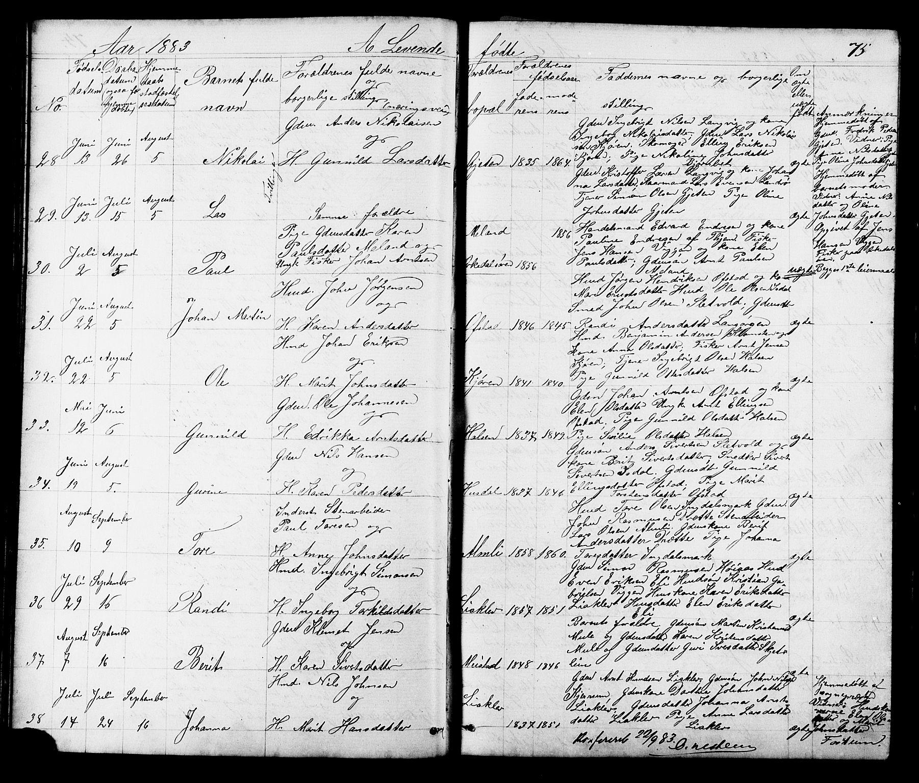 Ministerialprotokoller, klokkerbøker og fødselsregistre - Sør-Trøndelag, SAT/A-1456/665/L0777: Parish register (copy) no. 665C02, 1867-1915, p. 75