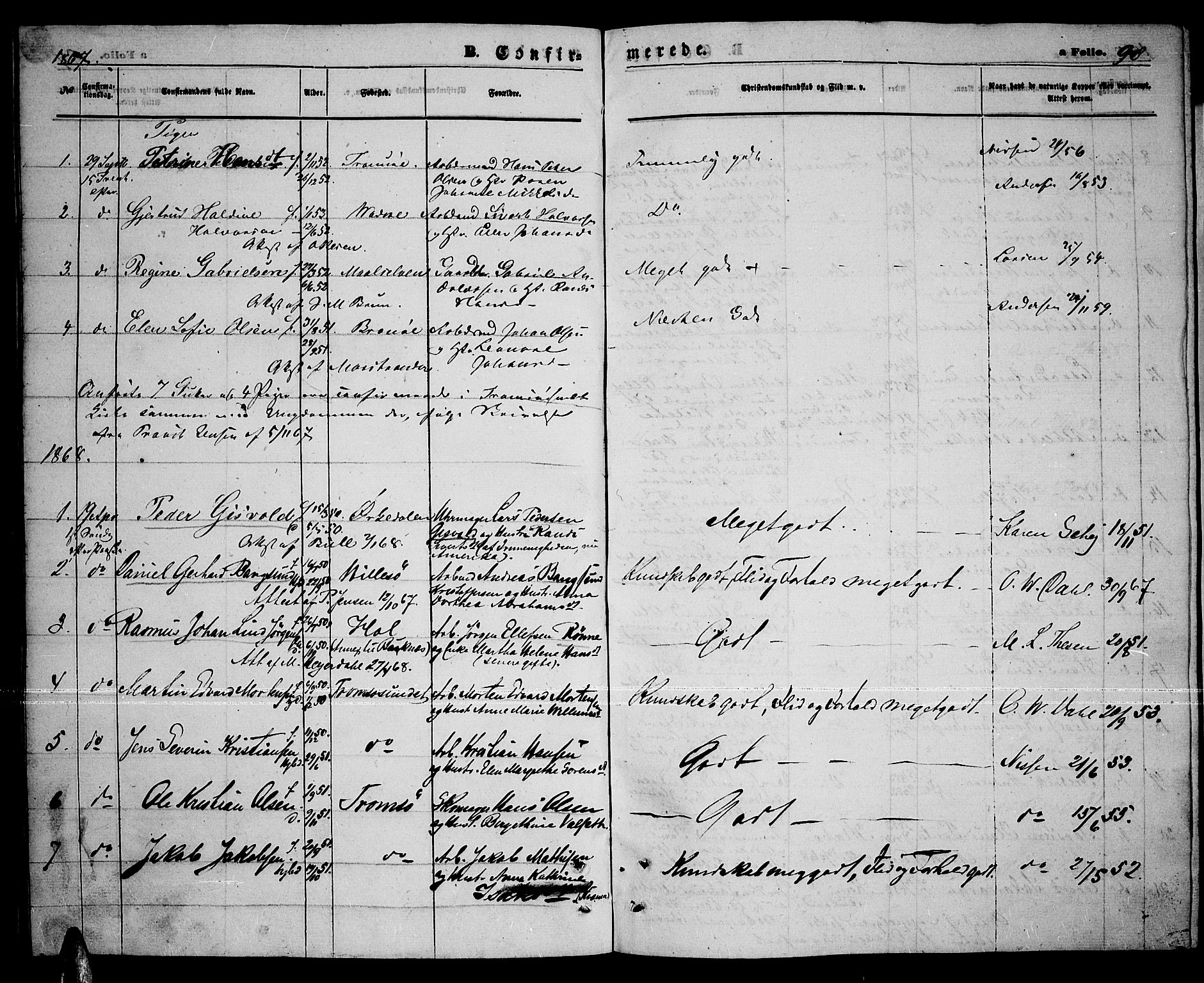 Tromsø sokneprestkontor/stiftsprosti/domprosti, AV/SATØ-S-1343/G/Gb/L0007klokker: Parish register (copy) no. 7, 1867-1875, p. 98