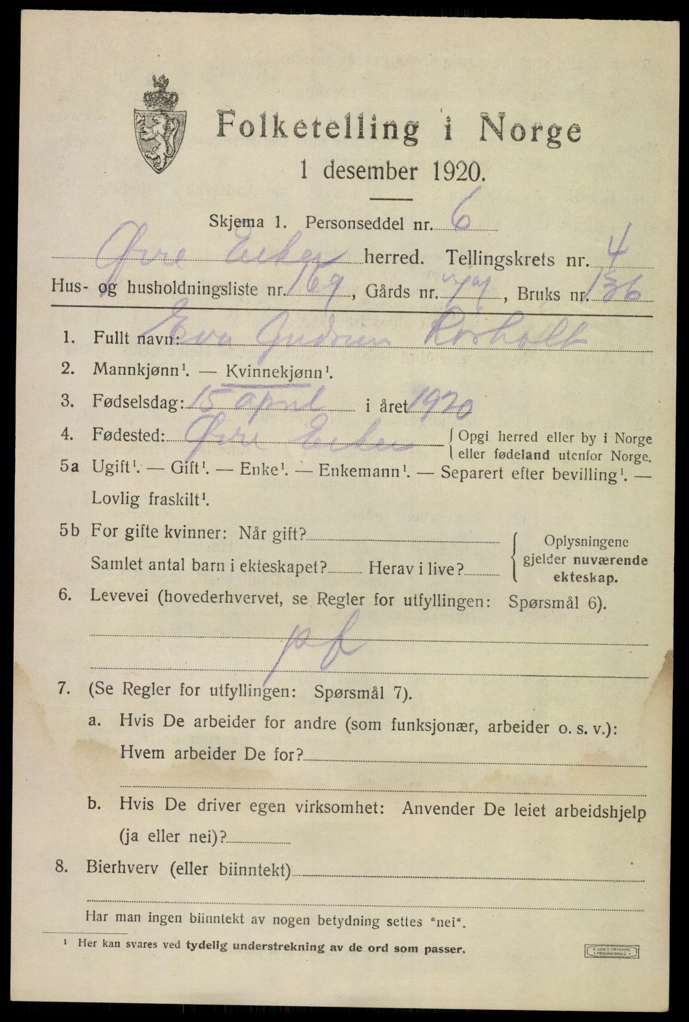 SAKO, 1920 census for Øvre Eiker, 1920, p. 11798