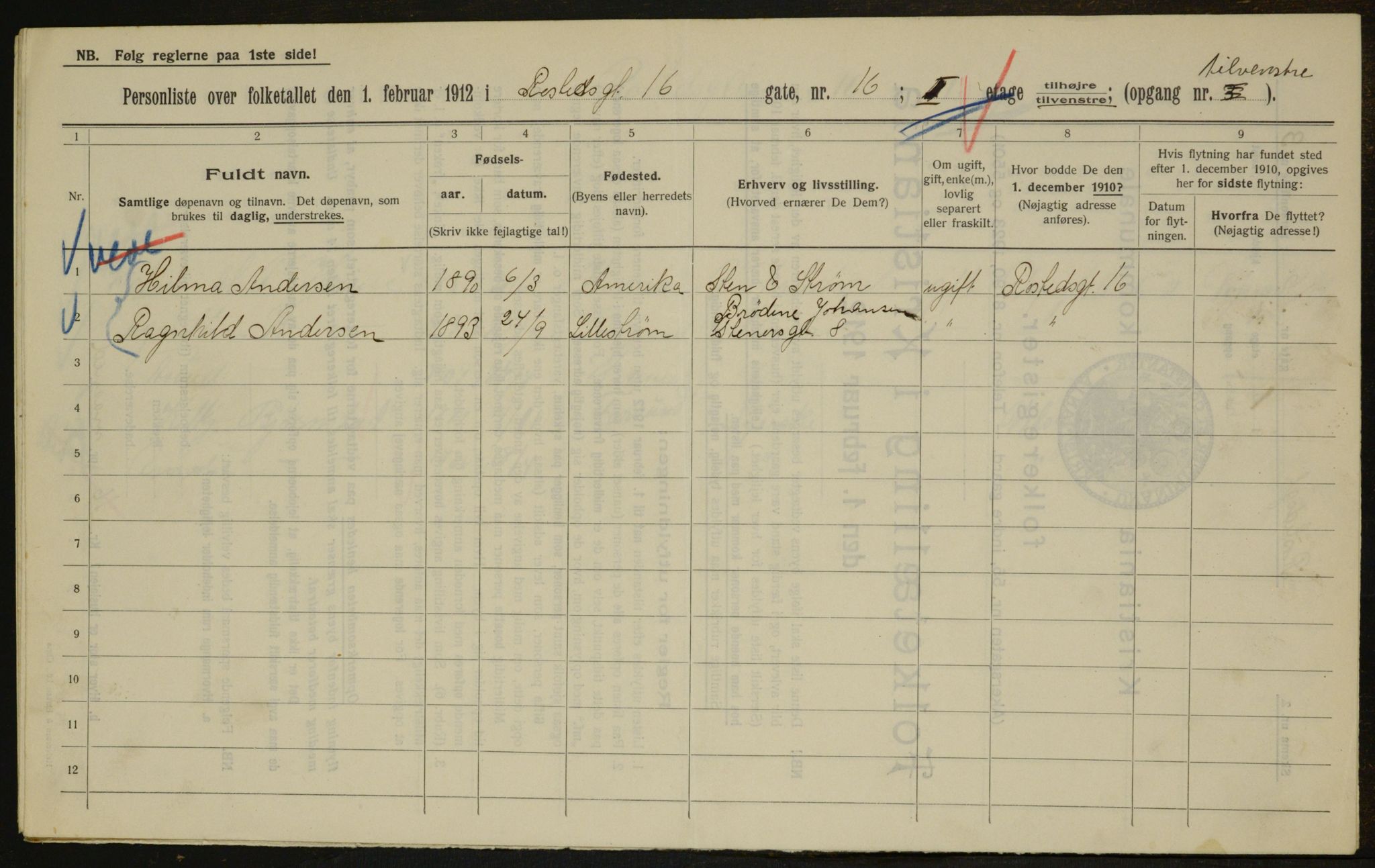 OBA, Municipal Census 1912 for Kristiania, 1912, p. 84691