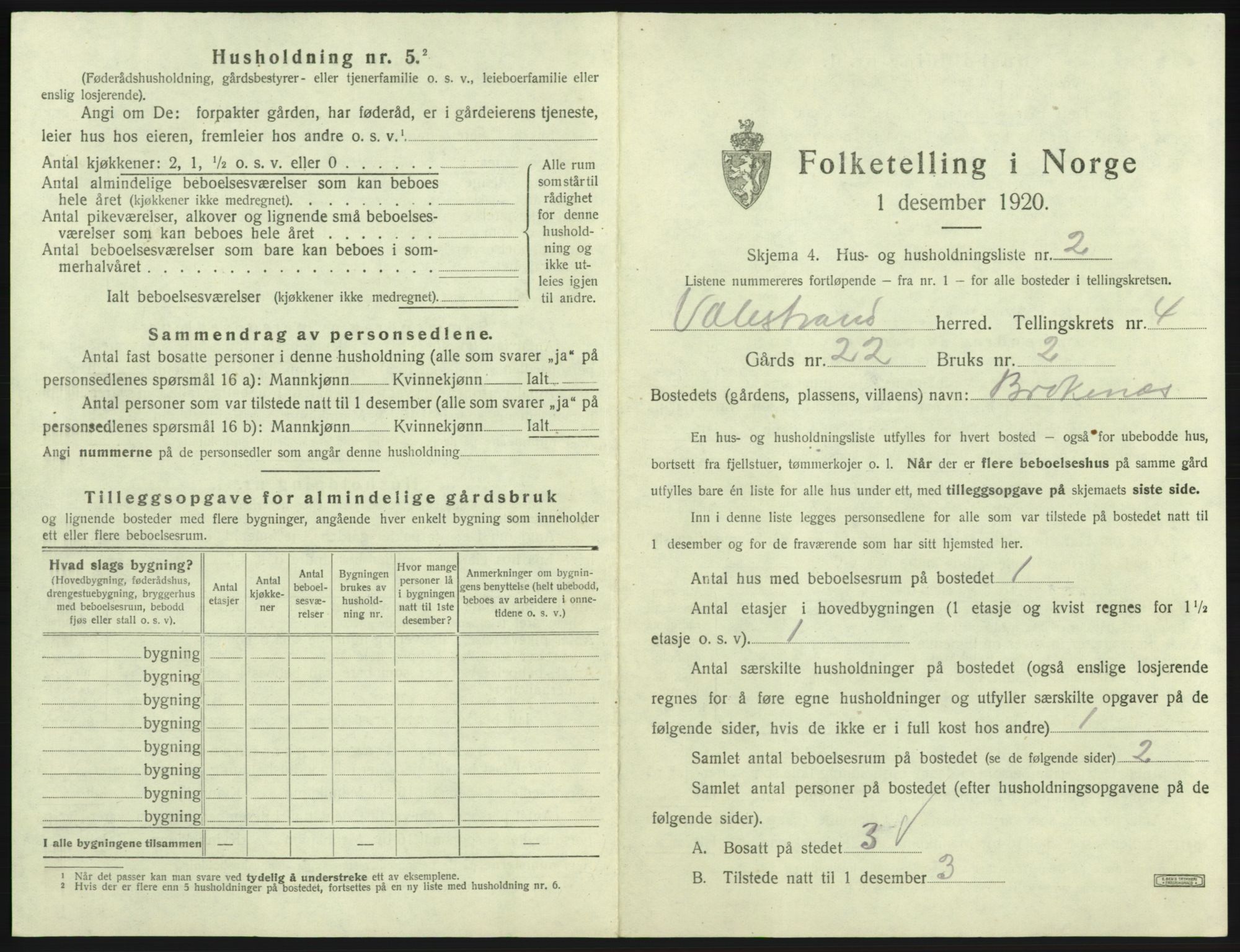 SAB, 1920 census for Valestrand, 1920, p. 245