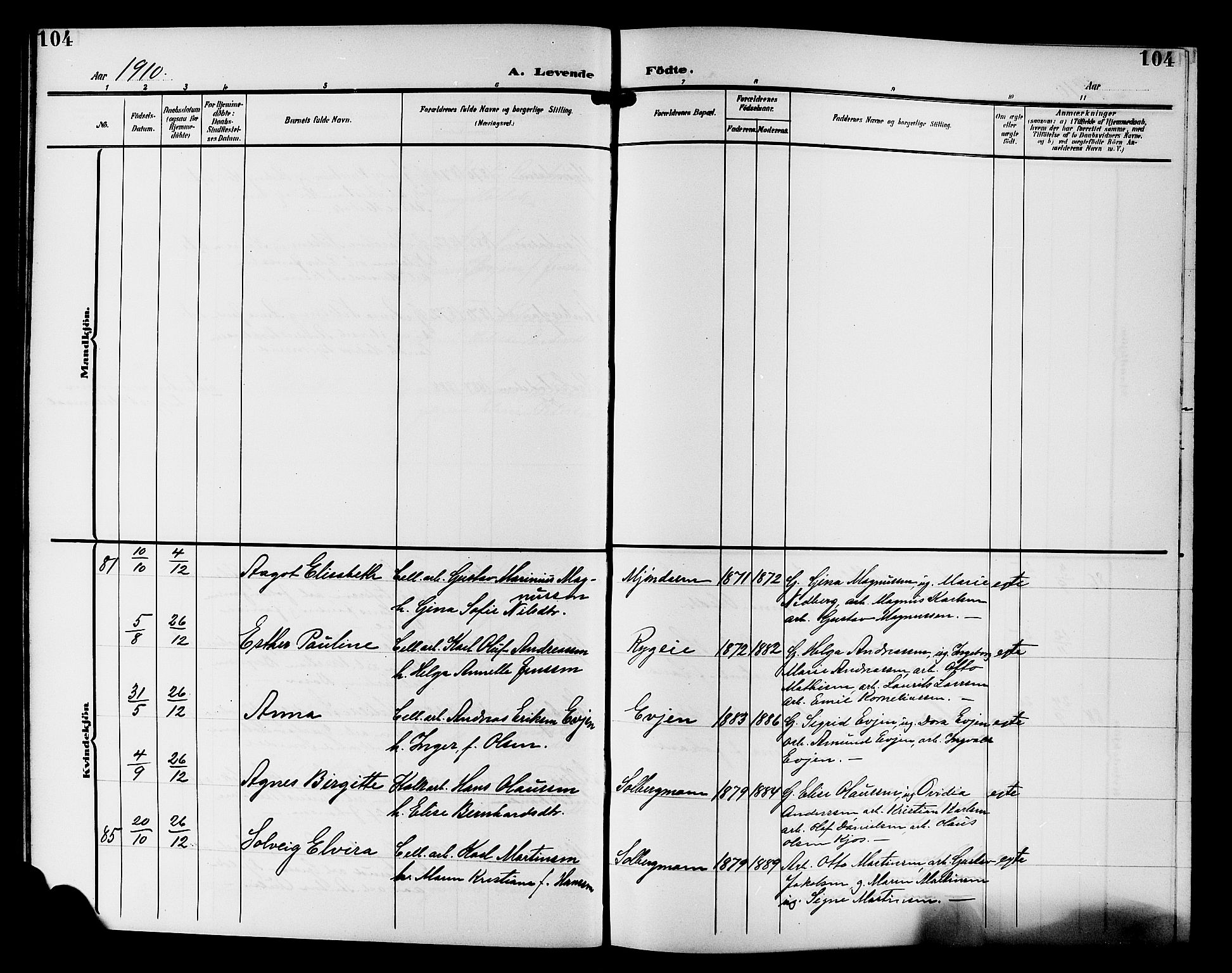 Nedre Eiker kirkebøker, SAKO/A-612/G/Ga/L0004: Parish register (copy) no. 4, 1905-1912, p. 104