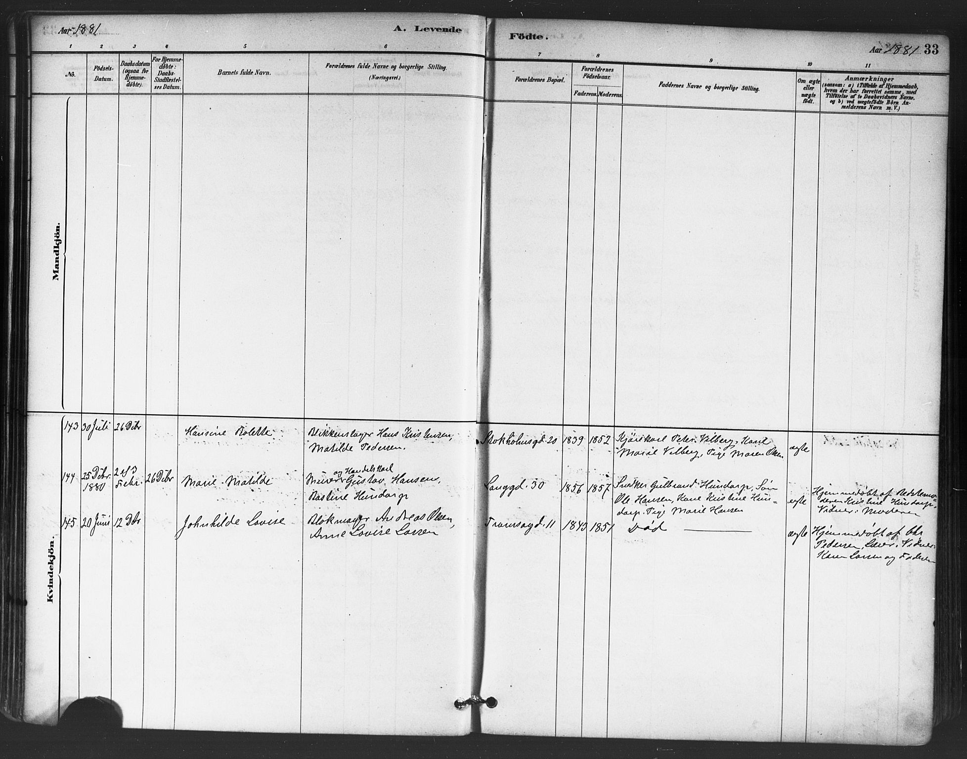 Petrus prestekontor Kirkebøker, AV/SAO-A-10872/G/Ga/L0001: Parish register (copy) no. 1, 1880-1887, p. 33