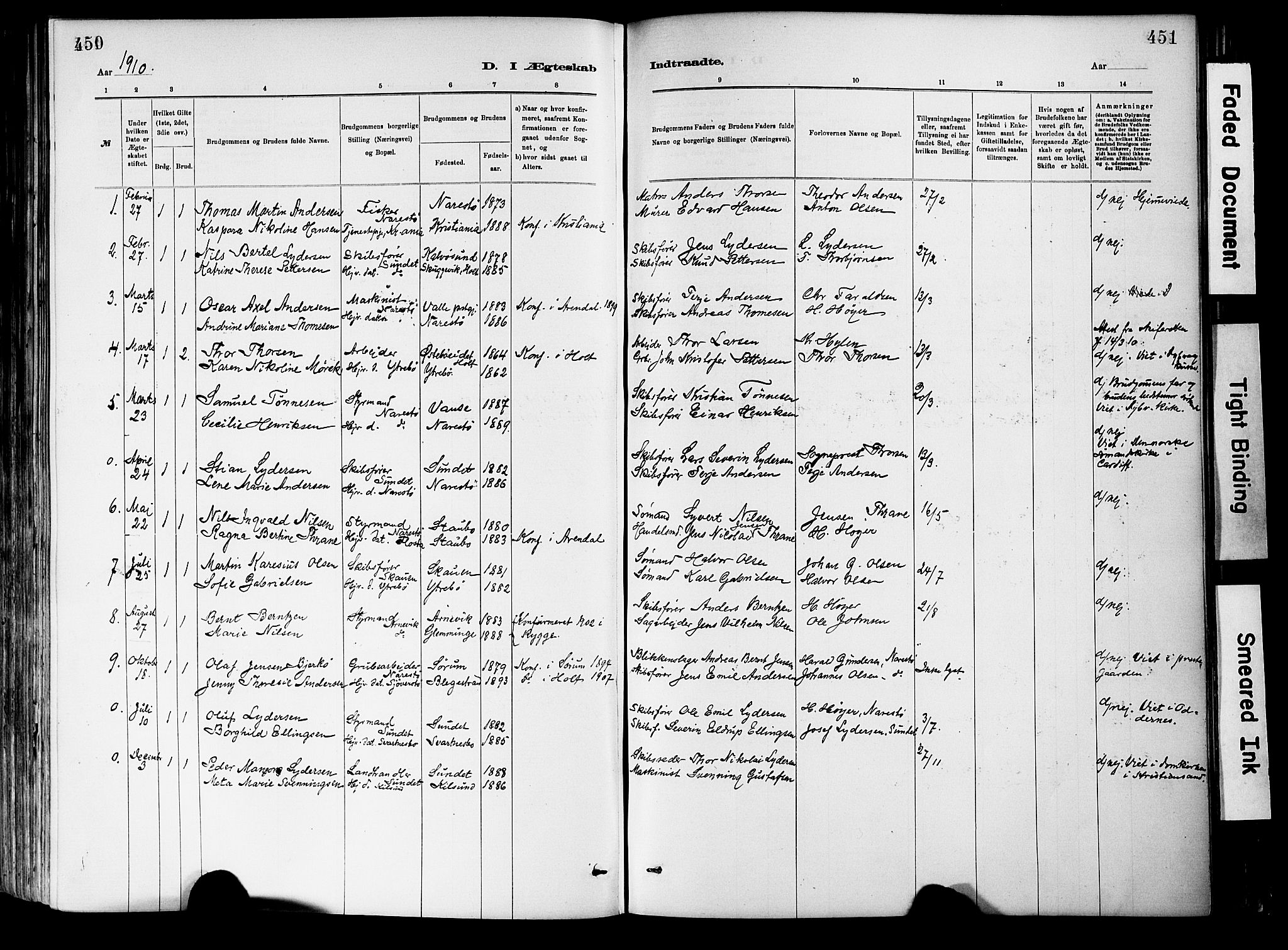 Dypvåg sokneprestkontor, SAK/1111-0007/F/Fa/Fab/L0001: Parish register (official) no. A 1, 1885-1912, p. 450-451