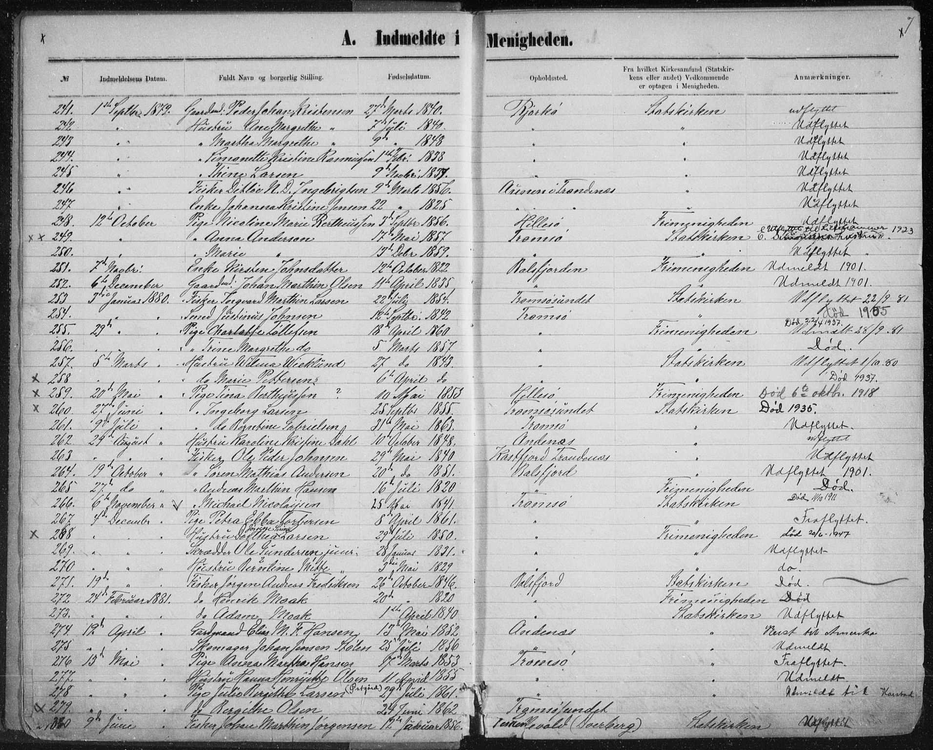 Uten arkivreferanse, SATØ/-: Dissenter register no. DP 3, 1871-1893, p. 7