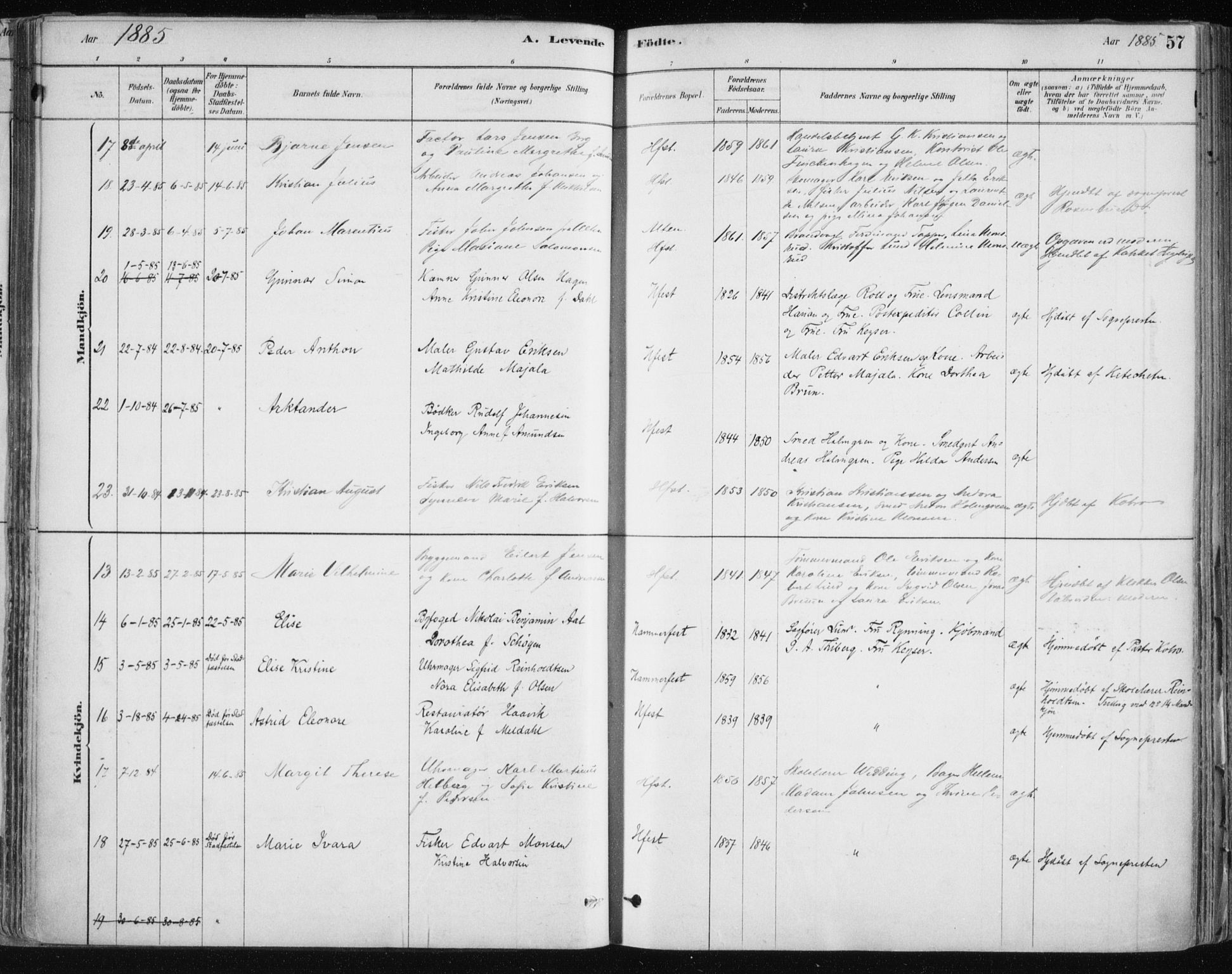 Hammerfest sokneprestkontor, SATØ/S-1347/H/Ha/L0008.kirke: Parish register (official) no. 8, 1878-1889, p. 57