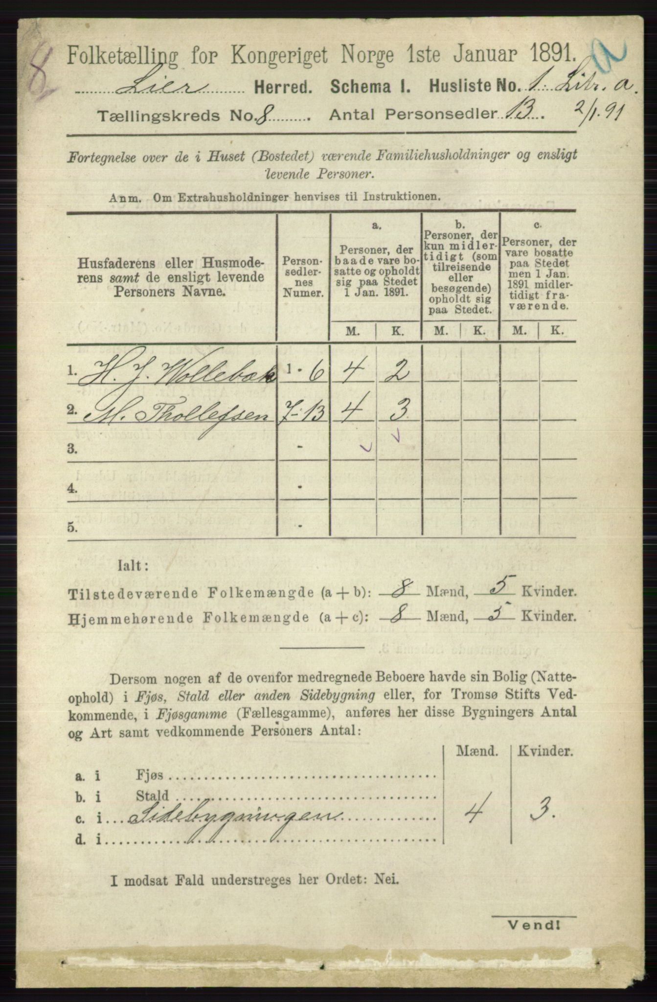 RA, 1891 census for 0626 Lier, 1891, p. 4996