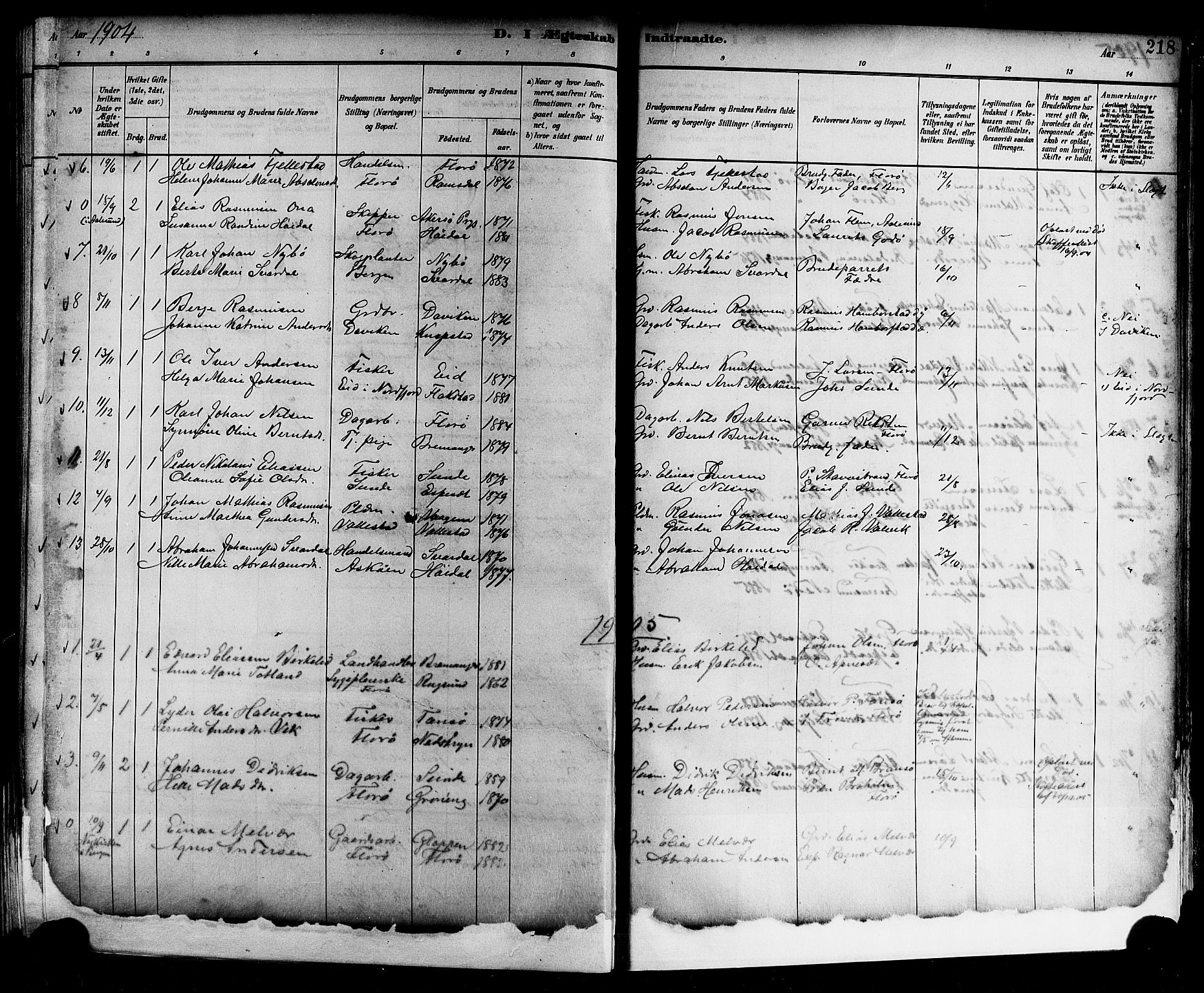 Kinn sokneprestembete, SAB/A-80801/H/Hab/Haba/L0002: Parish register (copy) no. A 2, 1882-1906, p. 218