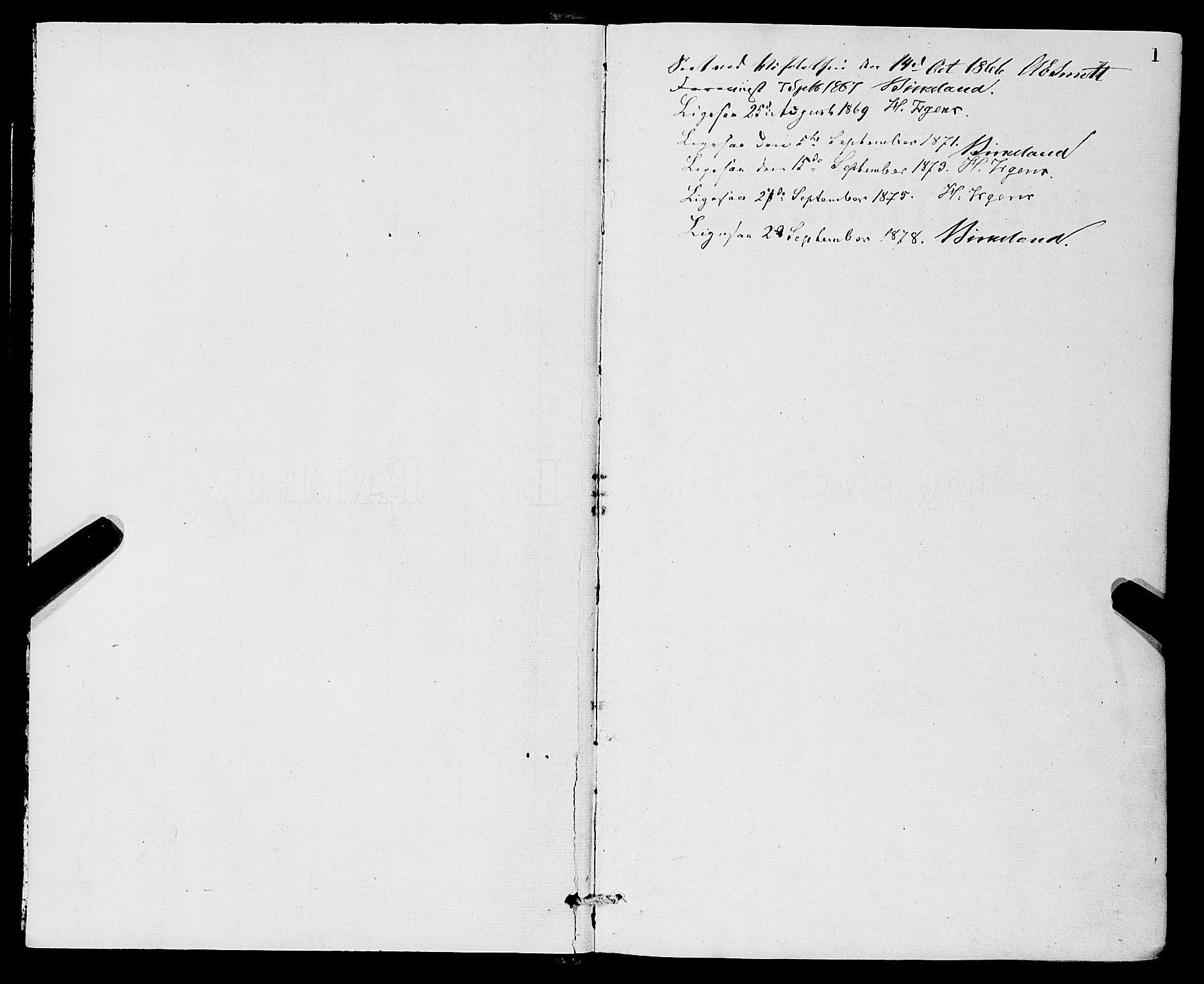 Vossestrand Sokneprestembete, SAB/A-79101/H/Haa: Parish register (official) no. A 1, 1866-1877, p. 1