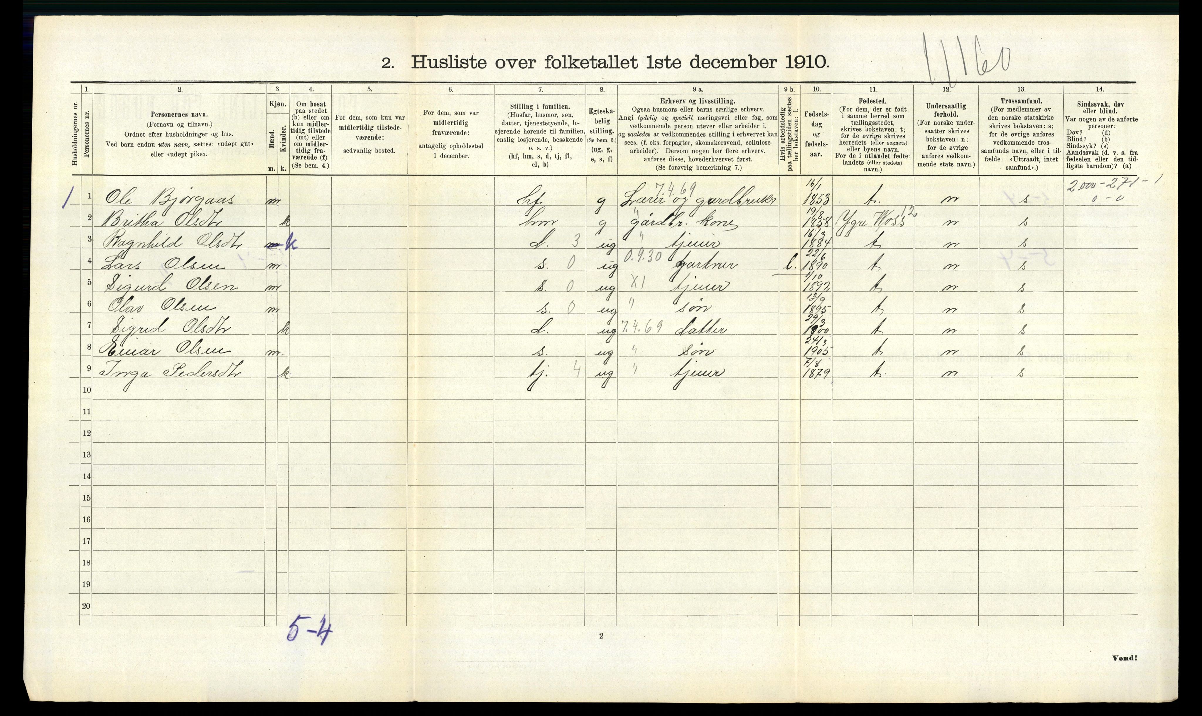 RA, 1910 census for Evanger, 1910, p. 546