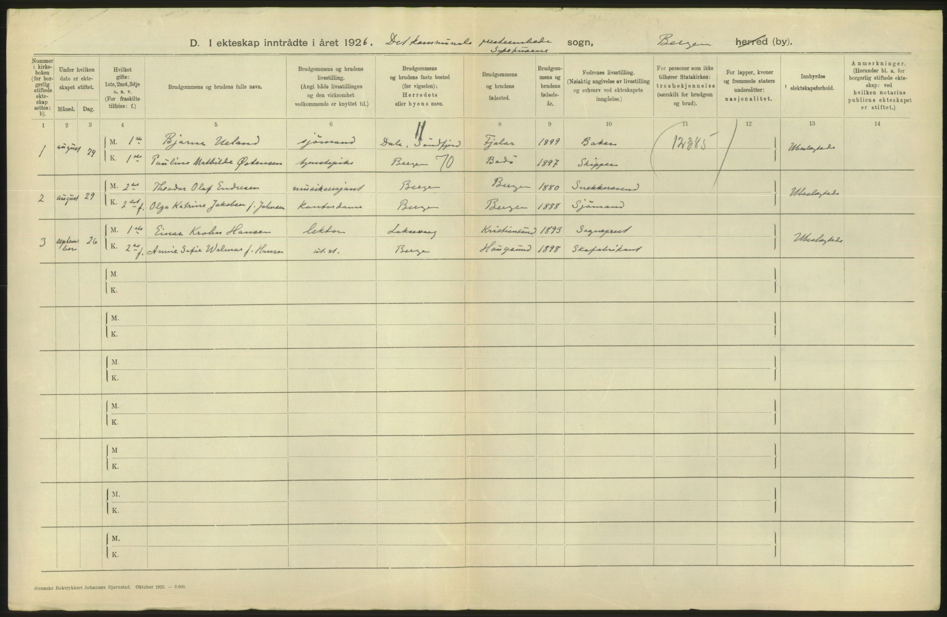 Statistisk sentralbyrå, Sosiodemografiske emner, Befolkning, RA/S-2228/D/Df/Dfc/Dfce/L0029: Bergen: Gifte, døde., 1925, p. 296