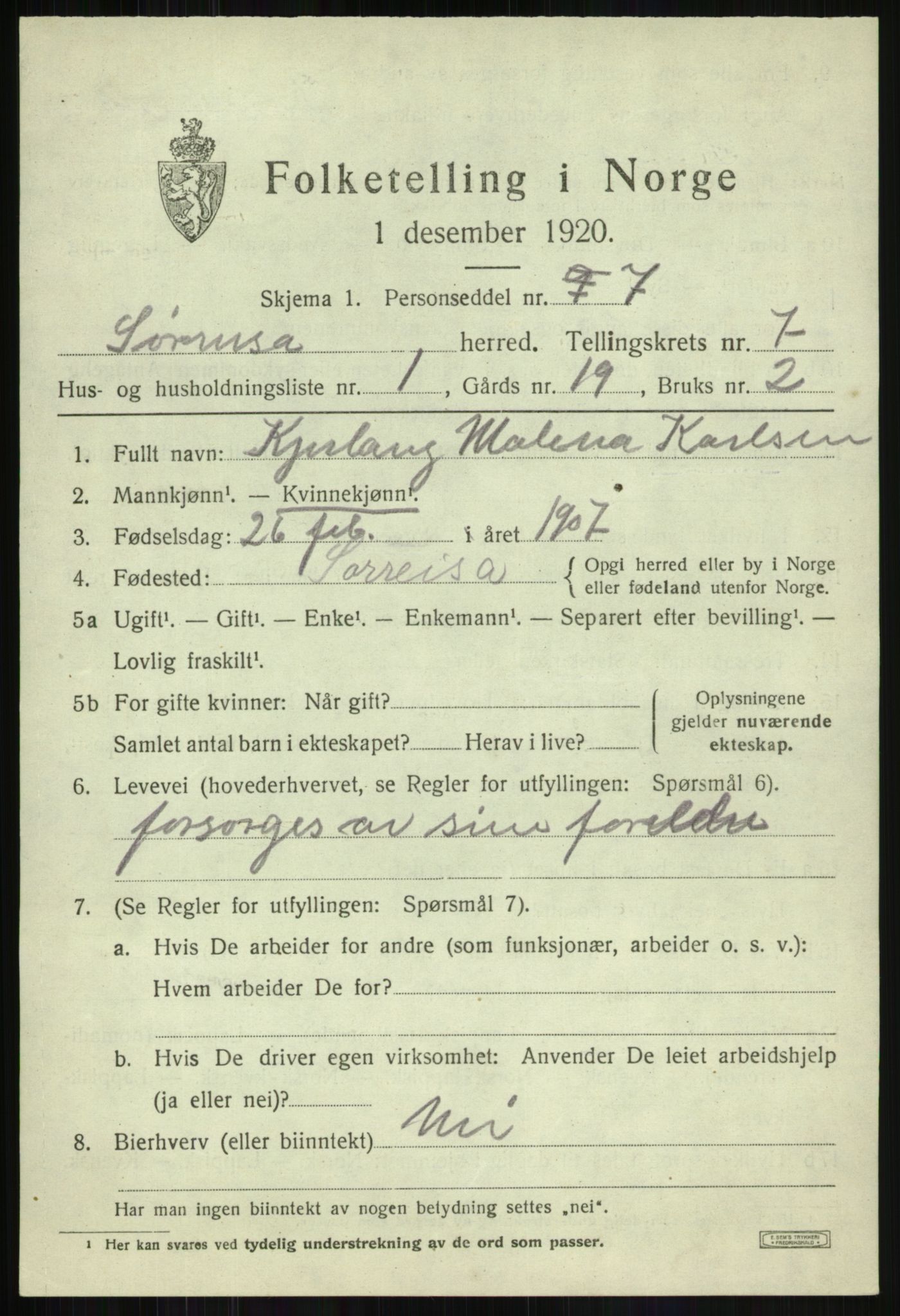 SATØ, 1920 census for Sørreisa, 1920, p. 3355