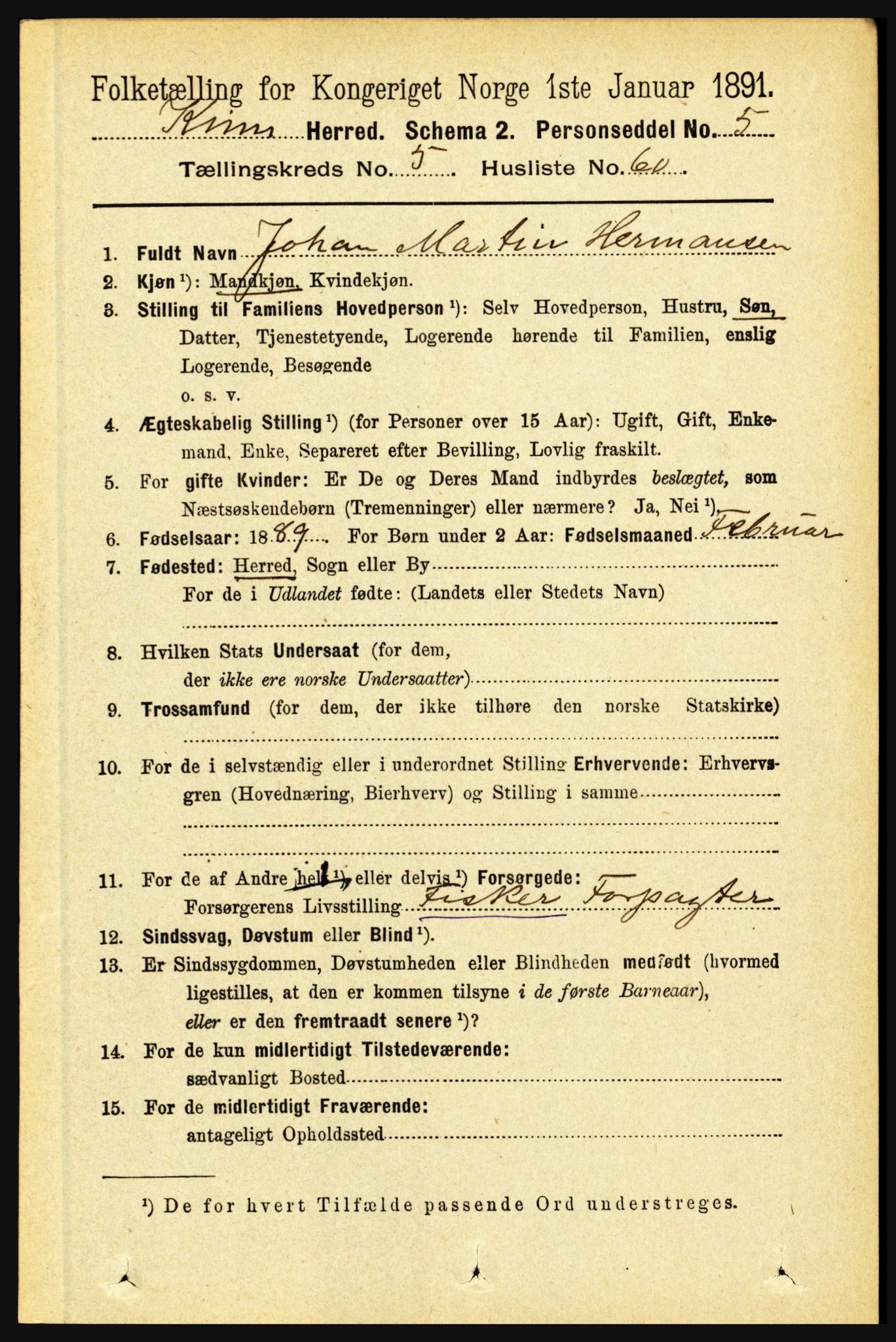 RA, 1891 census for 1437 Kinn, 1891, p. 2148