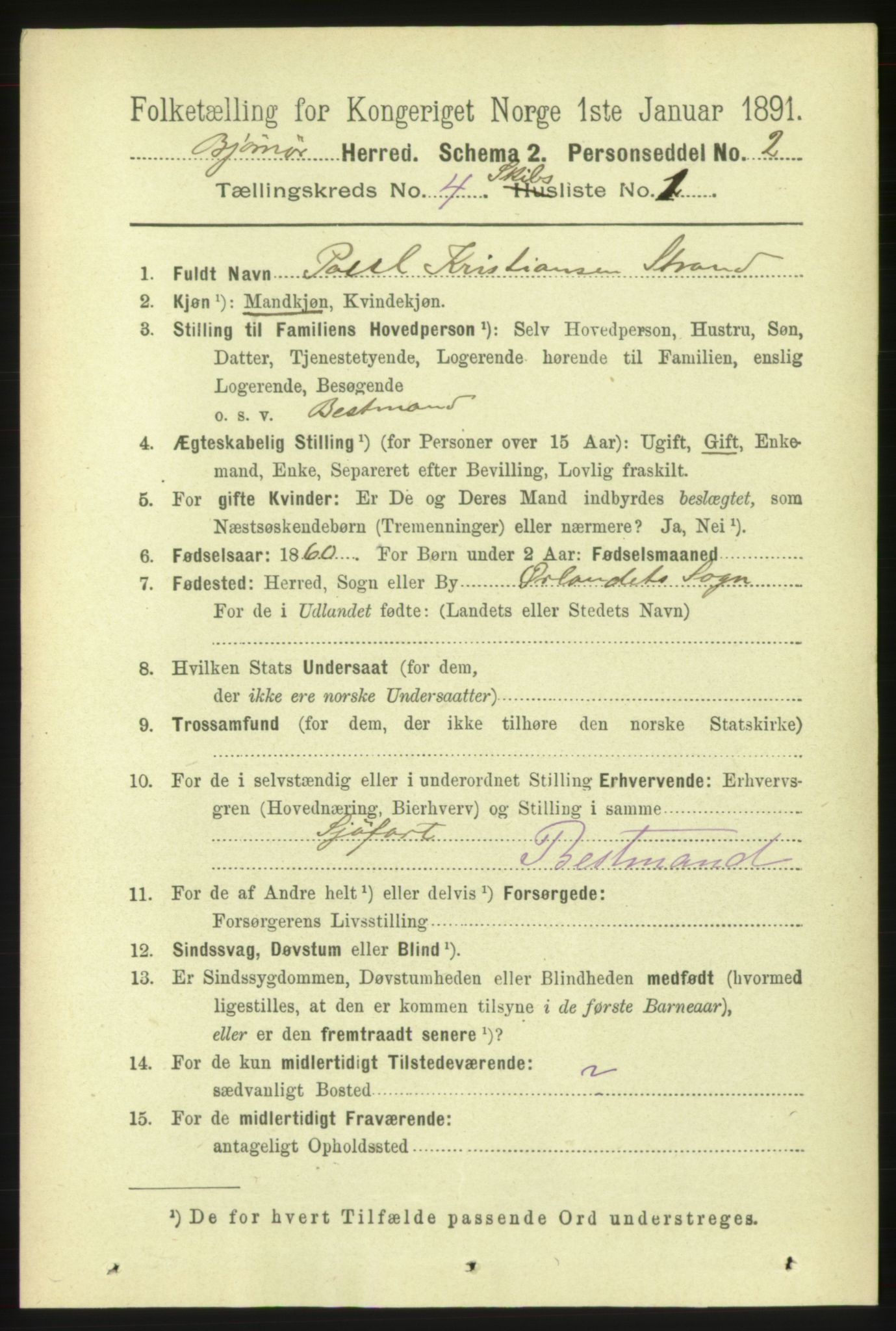 RA, 1891 census for 1632 Bjørnør, 1891, p. 2225