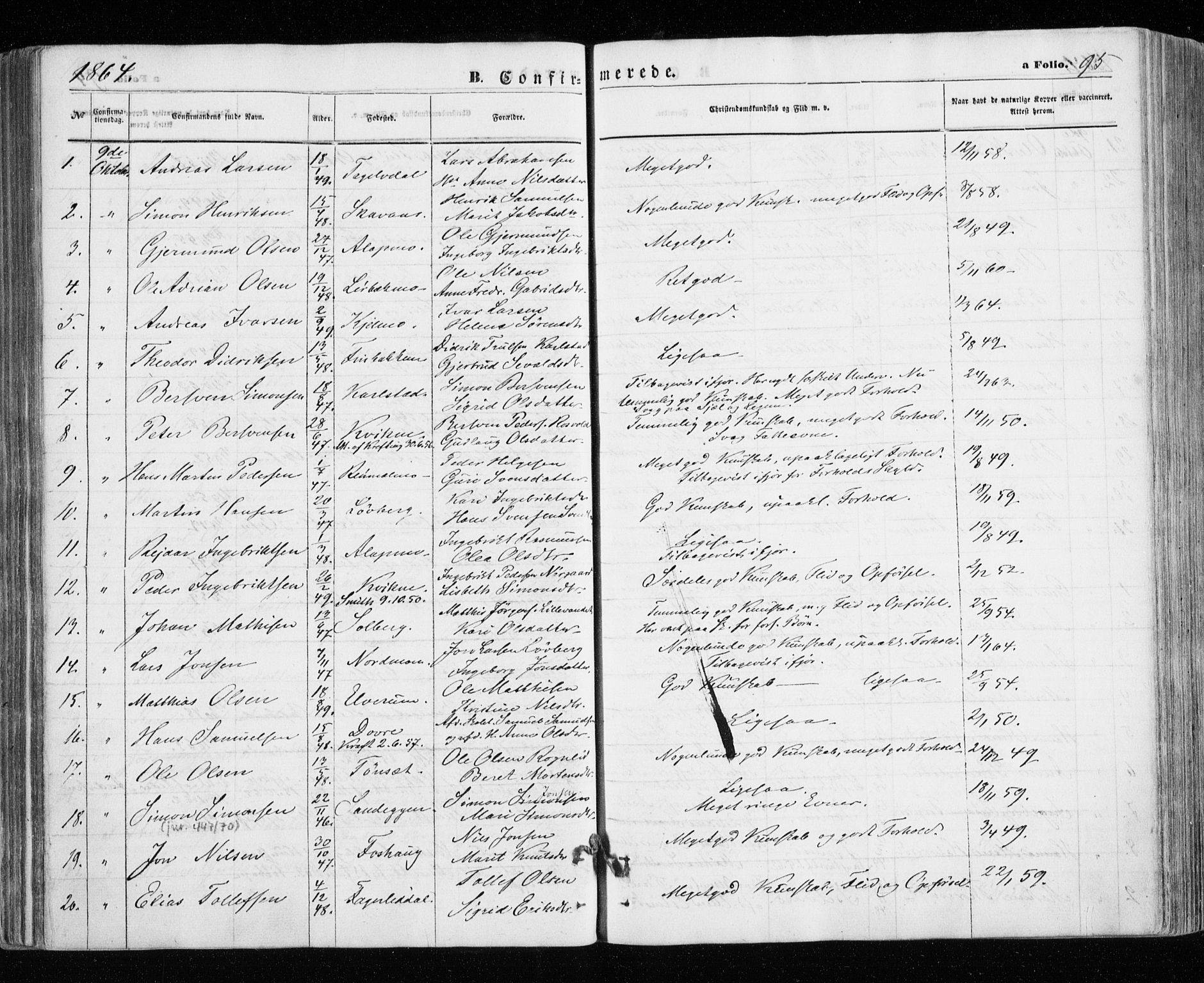Målselv sokneprestembete, SATØ/S-1311/G/Ga/Gaa/L0004kirke: Parish register (official) no. 4, 1863-1872, p. 95